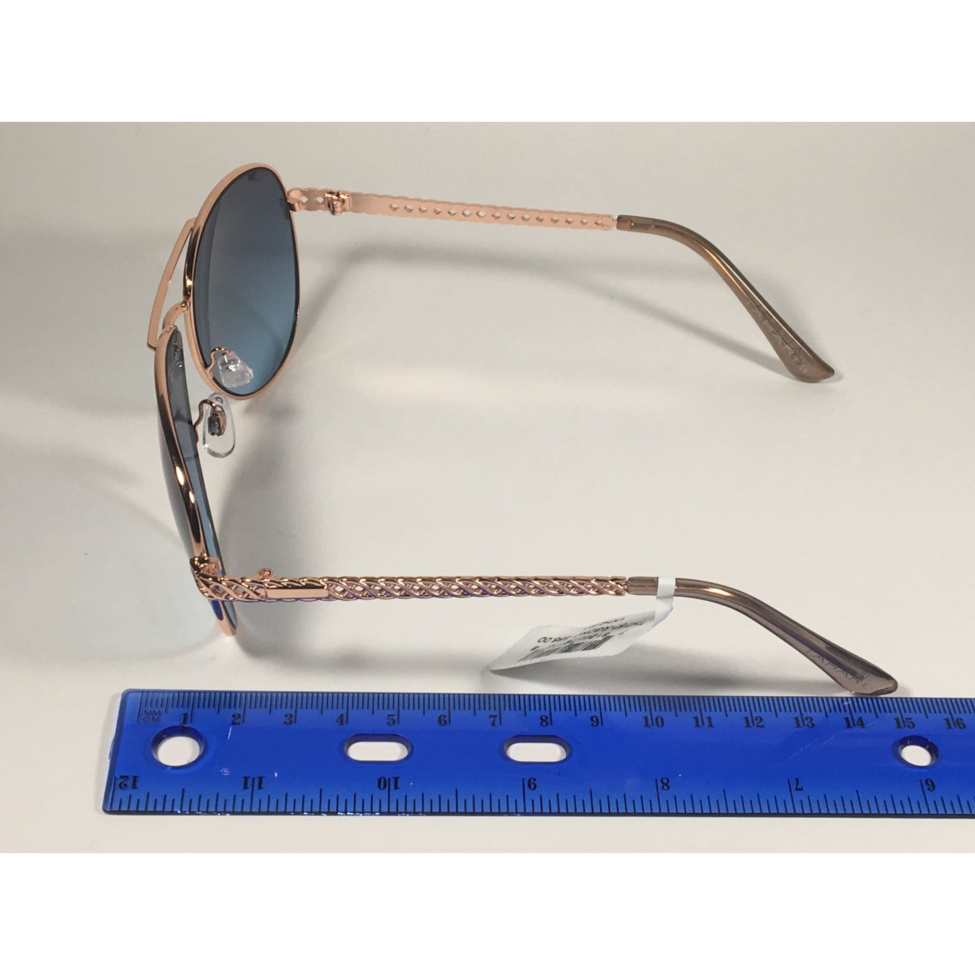 Tahari Aviator Pilot Sunglasses Rose Gold and Nude Frame Blue Lens TH757 RGDN - Sunglasses