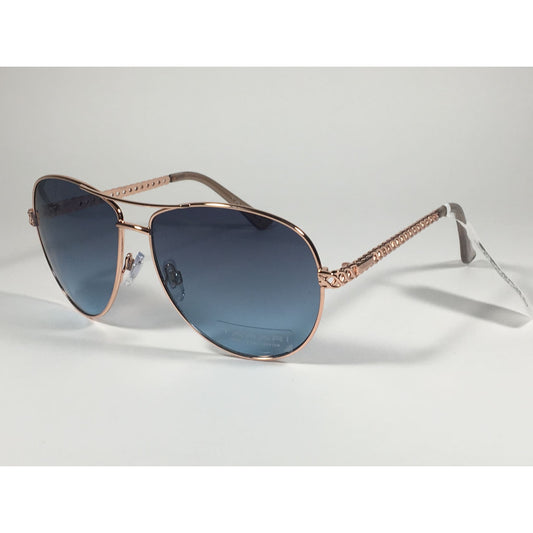 Tahari Aviator Pilot Sunglasses Rose Gold and Nude Frame Blue Lens TH757 RGDN - Sunglasses