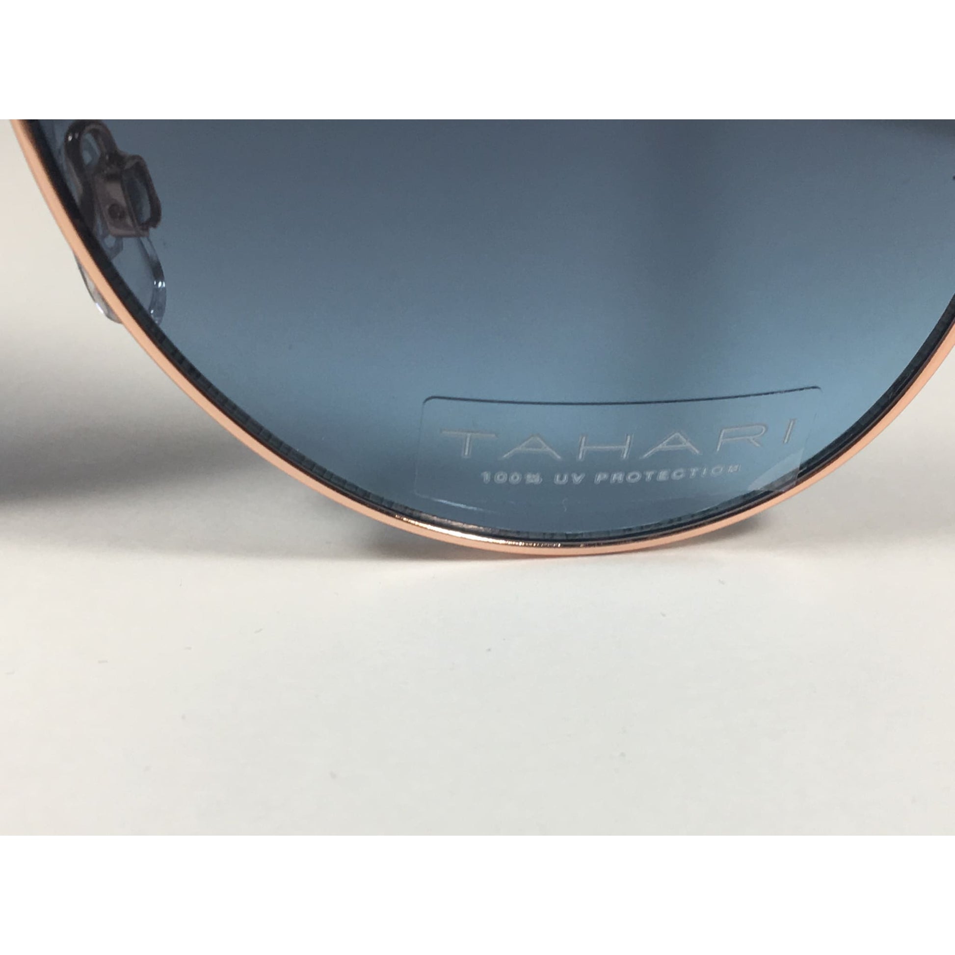 Tahari Aviator Pilot Sunglasses Rose Gold and Nude Frame Blue Lens TH757 RGDN - Sunglasses
