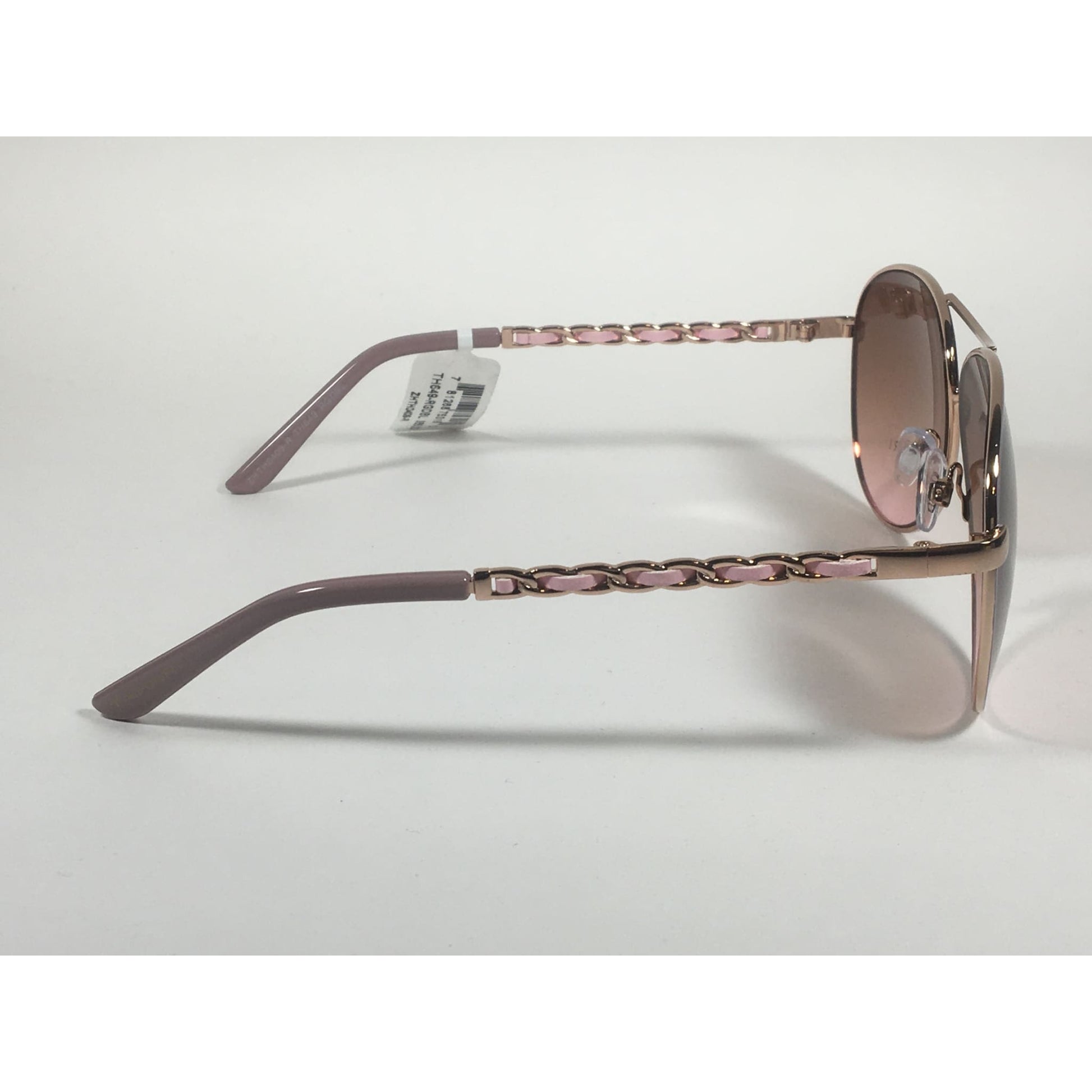 Tahari Aviator Sunglasses Rose Gold Nude And Pink Leather Chord Brown Gradient Lens TH649 RGDBL - Sunglasses
