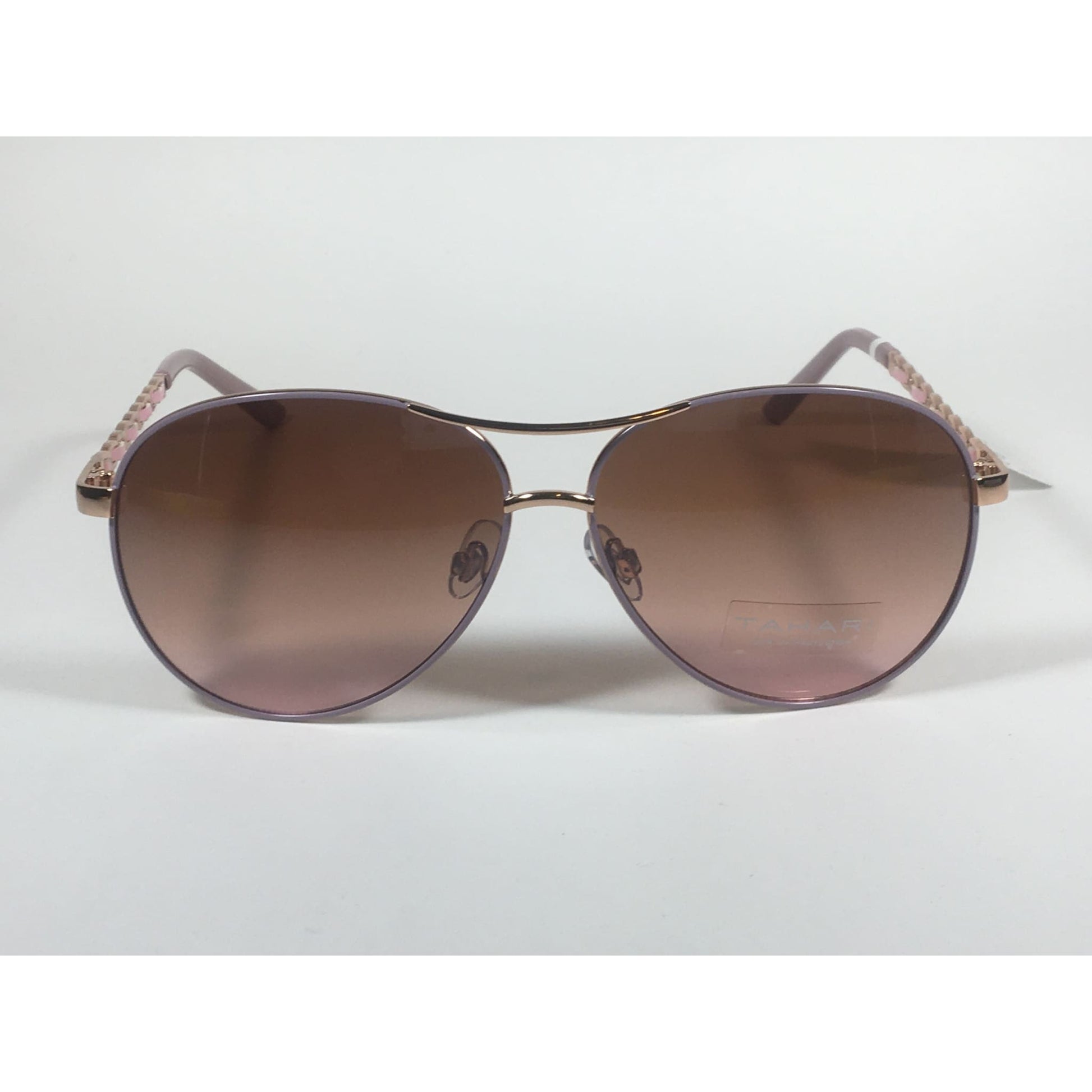Tahari Aviator Sunglasses Rose Gold Nude And Pink Leather Chord Brown Gradient Lens TH649 RGDBL - Sunglasses