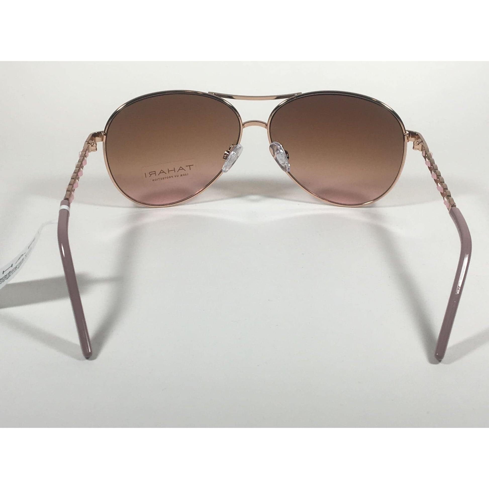 Tahari Aviator Sunglasses Rose Gold Nude And Pink Leather Chord Brown Gradient Lens TH649 RGDBL - Sunglasses