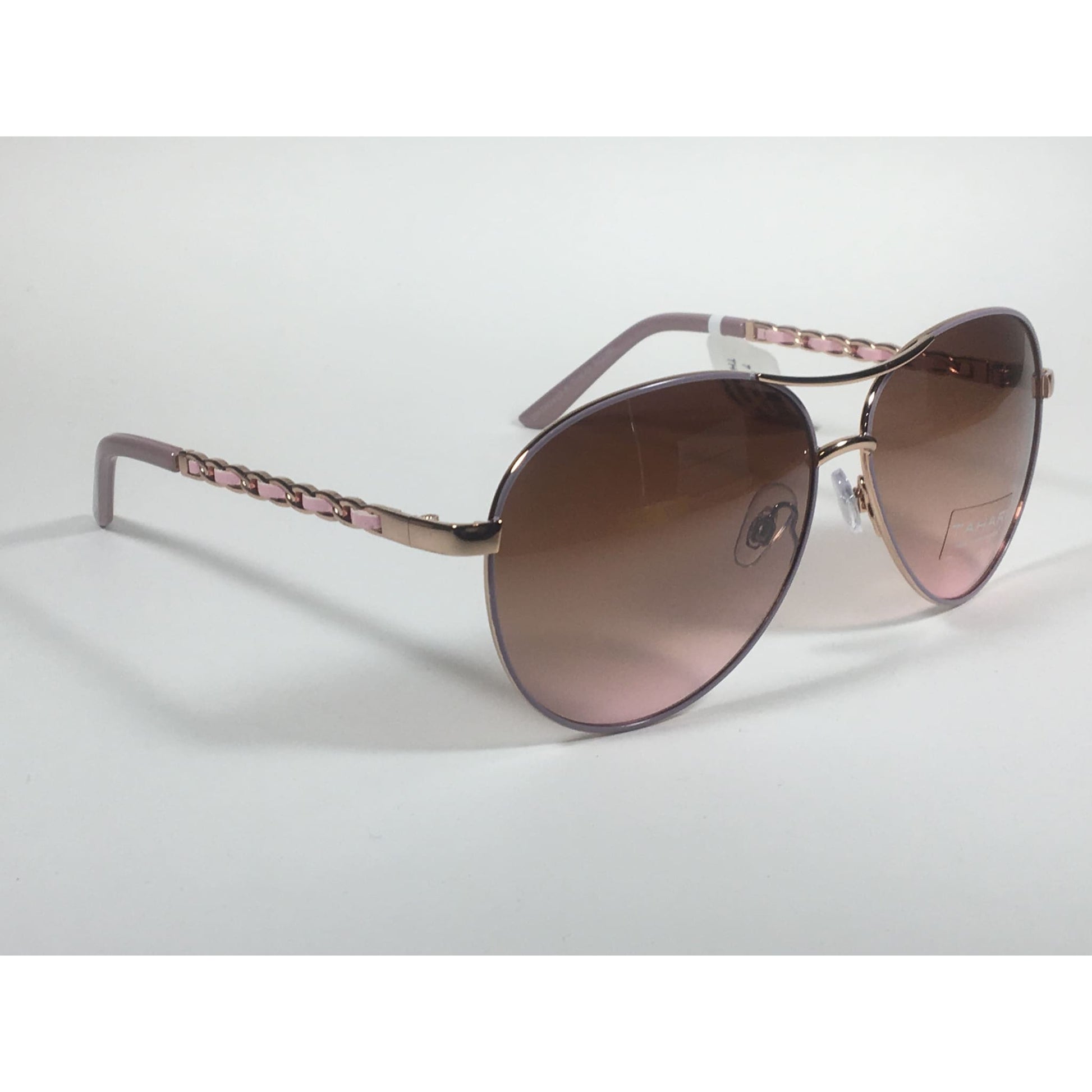 Tahari Aviator Sunglasses Rose Gold Nude And Pink Leather Chord Brown Gradient Lens TH649 RGDBL - Sunglasses