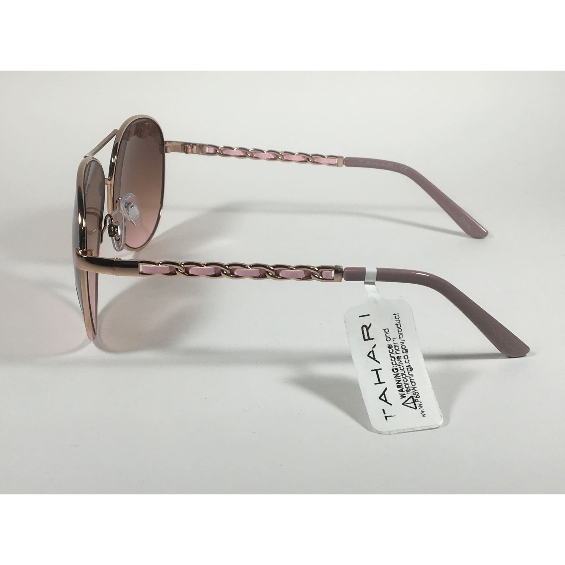 Tahari Aviator Sunglasses Rose Gold Nude And Pink Leather Chord Brown Gradient Lens TH649 RGDBL - Sunglasses