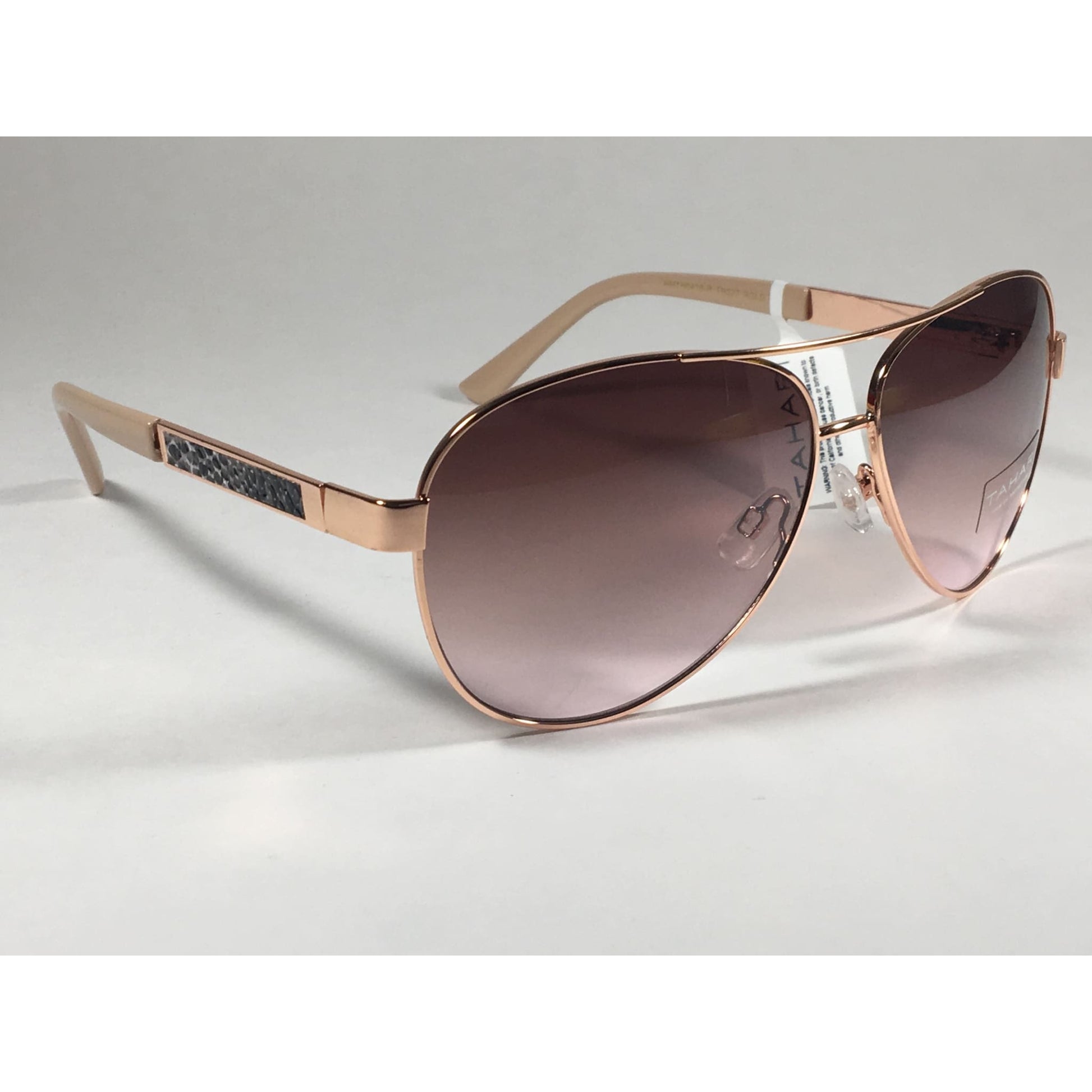 Tahari Aviator Sunglasses Rose Gold Nude Brown Pink Gradient Lens TH527 RGLD - Sunglasses