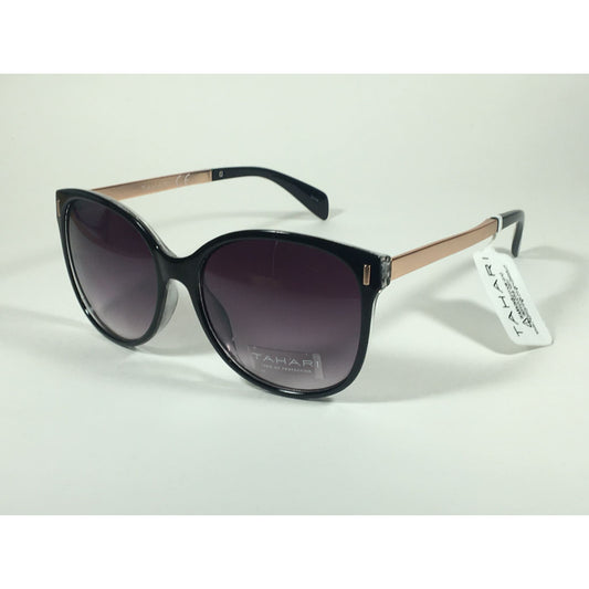Tahari Cat Eye Sunglasses Black Gloss Frame Gray Smoke Gradient Lens TH657 OX - Sunglasses