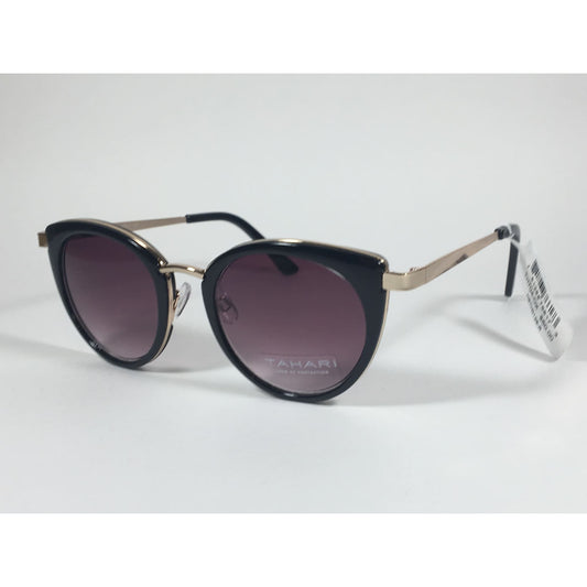 Tahari Cat Eye Sunglasses Black Gold Frame Gray Gradient Lens TH704 OX - Sunglasses