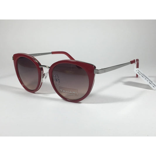 Tahari Cat Eye Sunglasses Red Silver Frame Gray Gradient Lens TH704 RD - Sunglasses