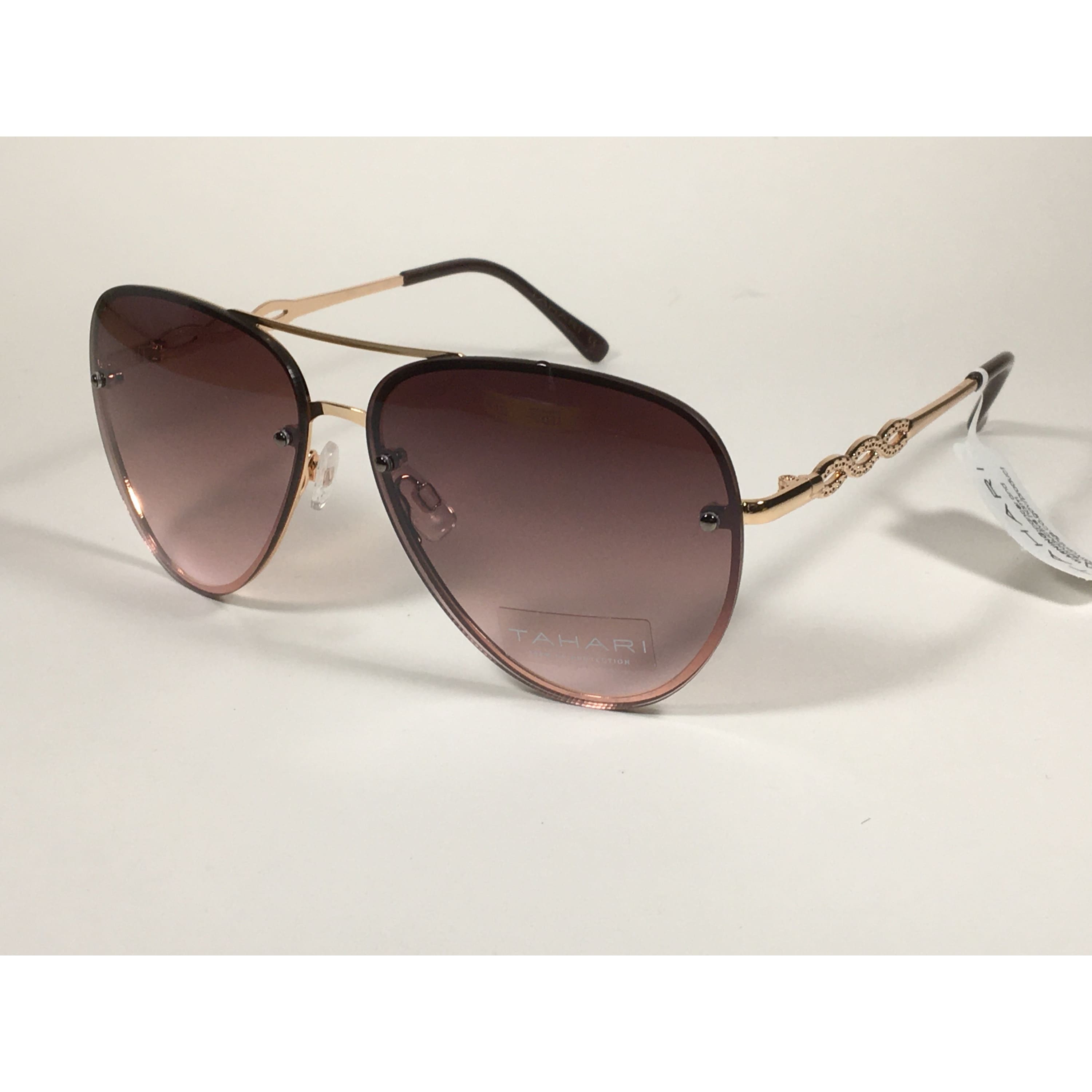 Tahari Rimless Aviator Sunglasses Gold Metal Brown Gradient Lens TH789 TheSunglassFashion