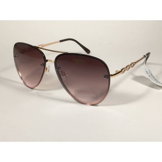 Tahari Rimless Aviator Sunglasses Gold Metal Brown Gradient Lens TH789 GLDBN - Sunglasses