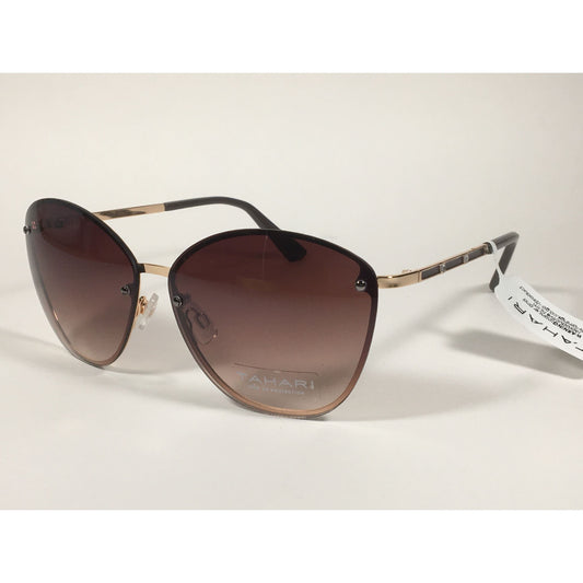 Tahari Rimless Cat Eye Sunglasses Gold Brown With Brown Gradient Lens TH652 GLDBR - Sunglasses