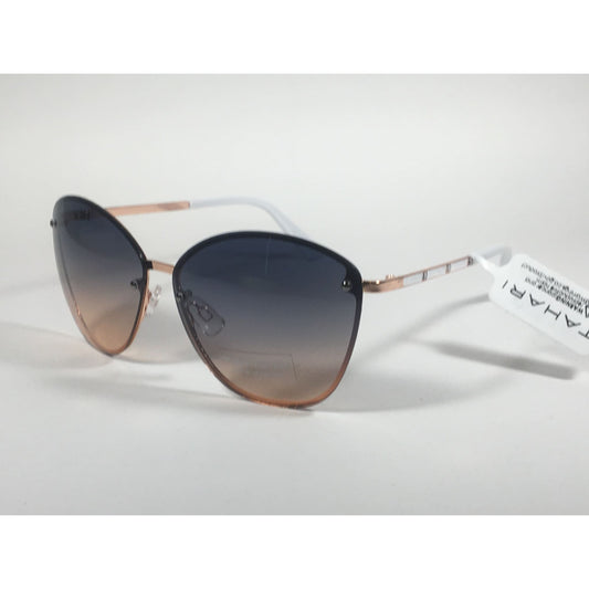 Tahari Rimless Cat Eye Sunglasses Rose Gold White Blue Gradient Lens TH652 RGDWH - Sunglasses