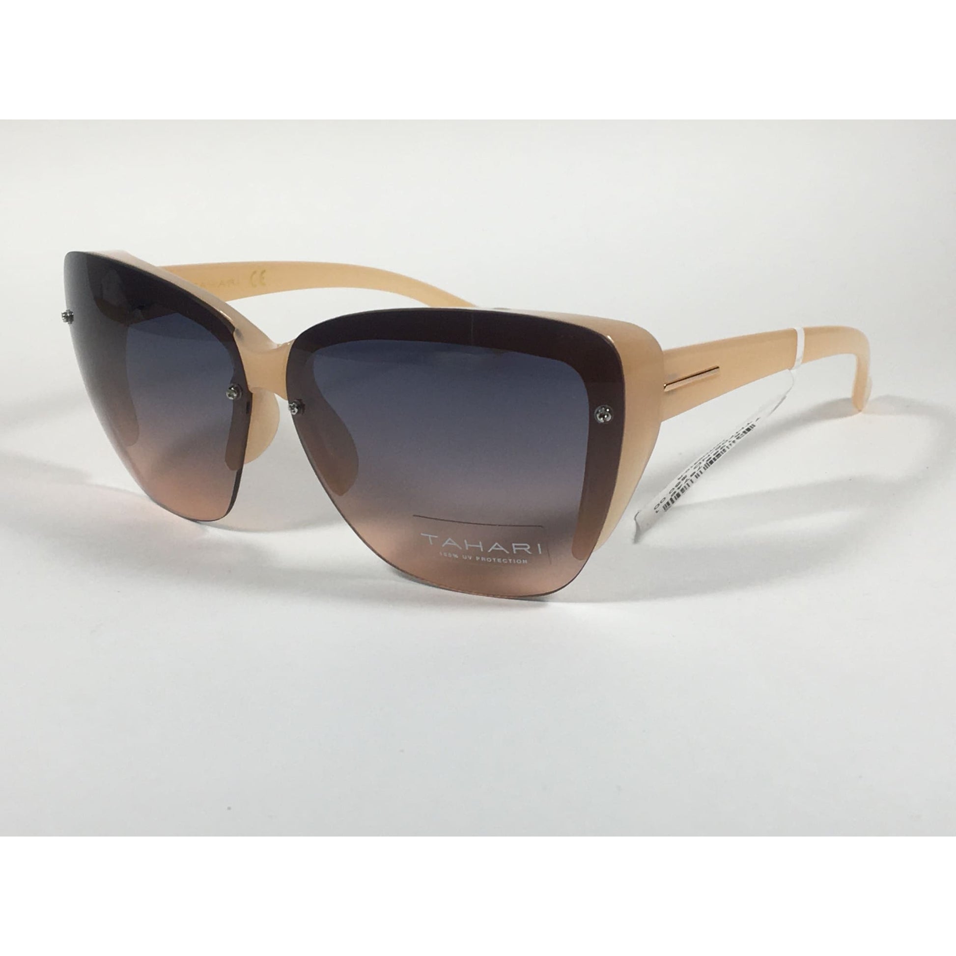 Tahari Shield Cat Eye Sunglasses Nude Frame Blue Nude Gradient Lens TH705 ND - Sunglasses