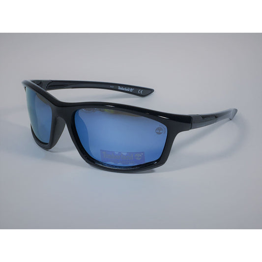 Timberland Polarized Wrap Sunglasses Black Frame Blue Mirror Lens TB7149 6201D - Sunglasses