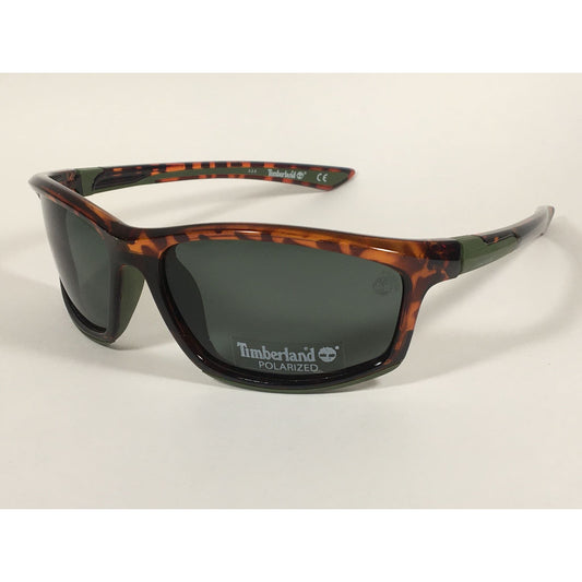 Timberland Polarized Wrap Sunglasses Brown Tortoise Green Lens TB7149 52R - Sunglasses