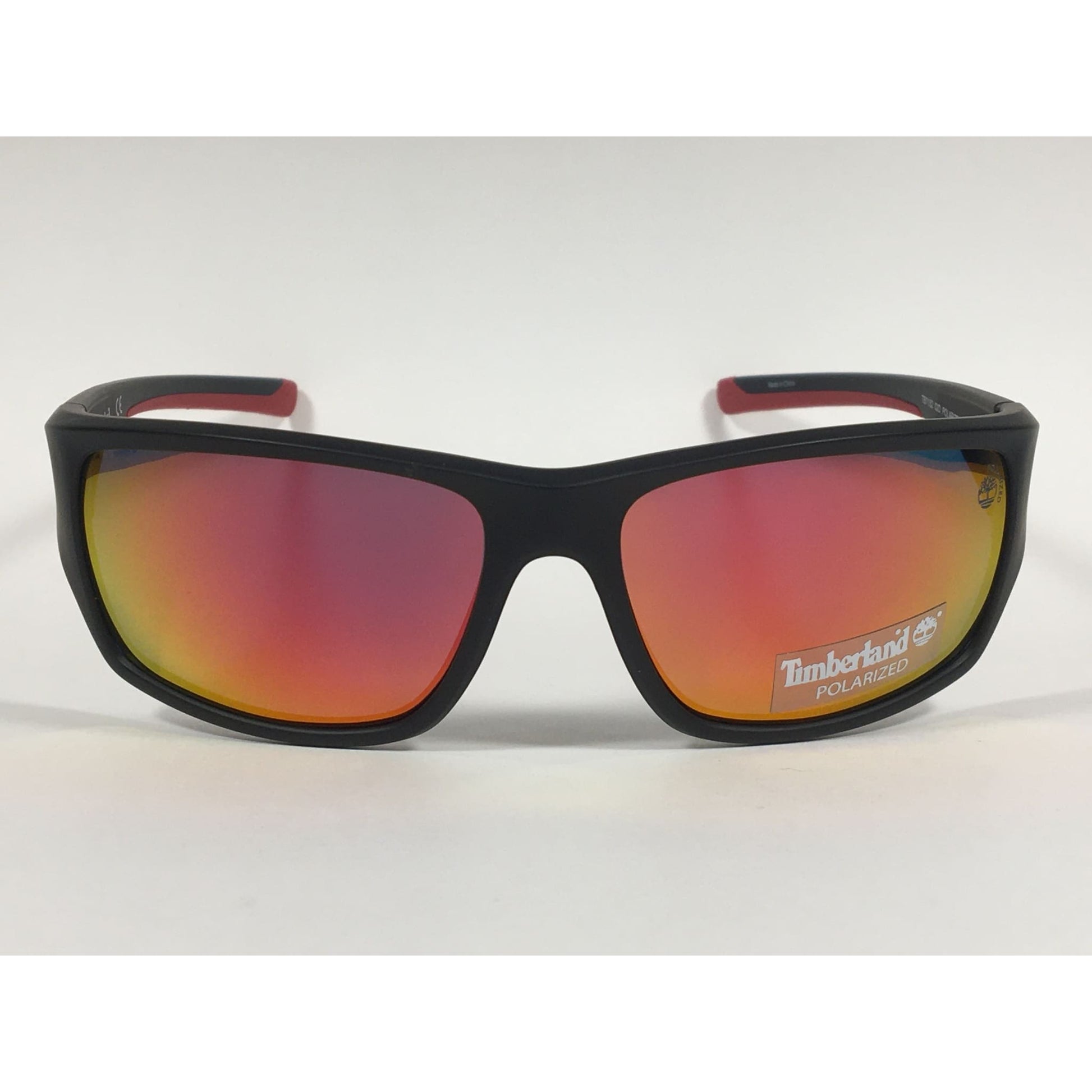 Timberland Polarized Wrap Sunglasses Matte Black Red Orange Mirror Lens TB7152 02D - Sunglasses