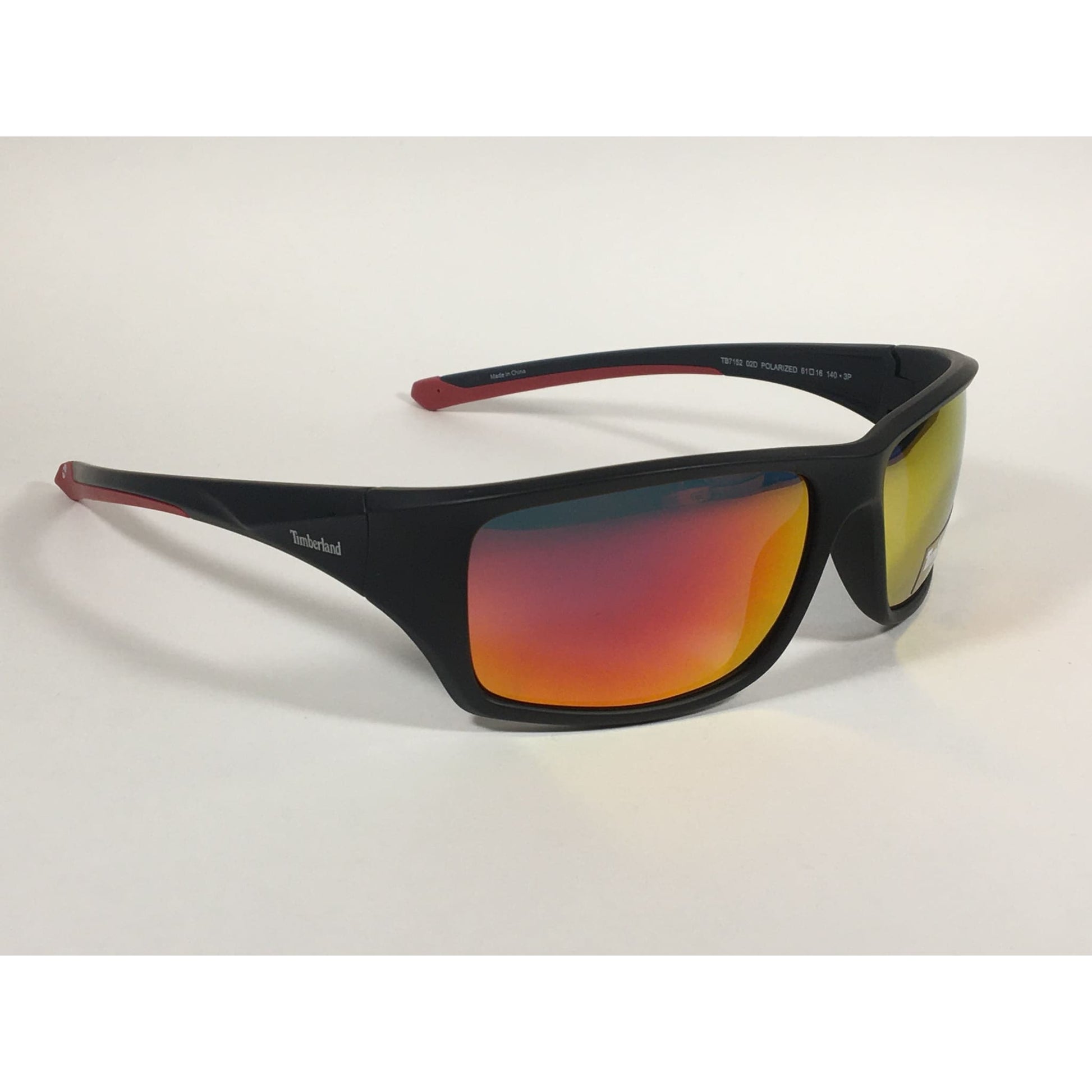Timberland Polarized Wrap Sunglasses Matte Black Red Orange Mirror Lens TB7152 02D - Sunglasses