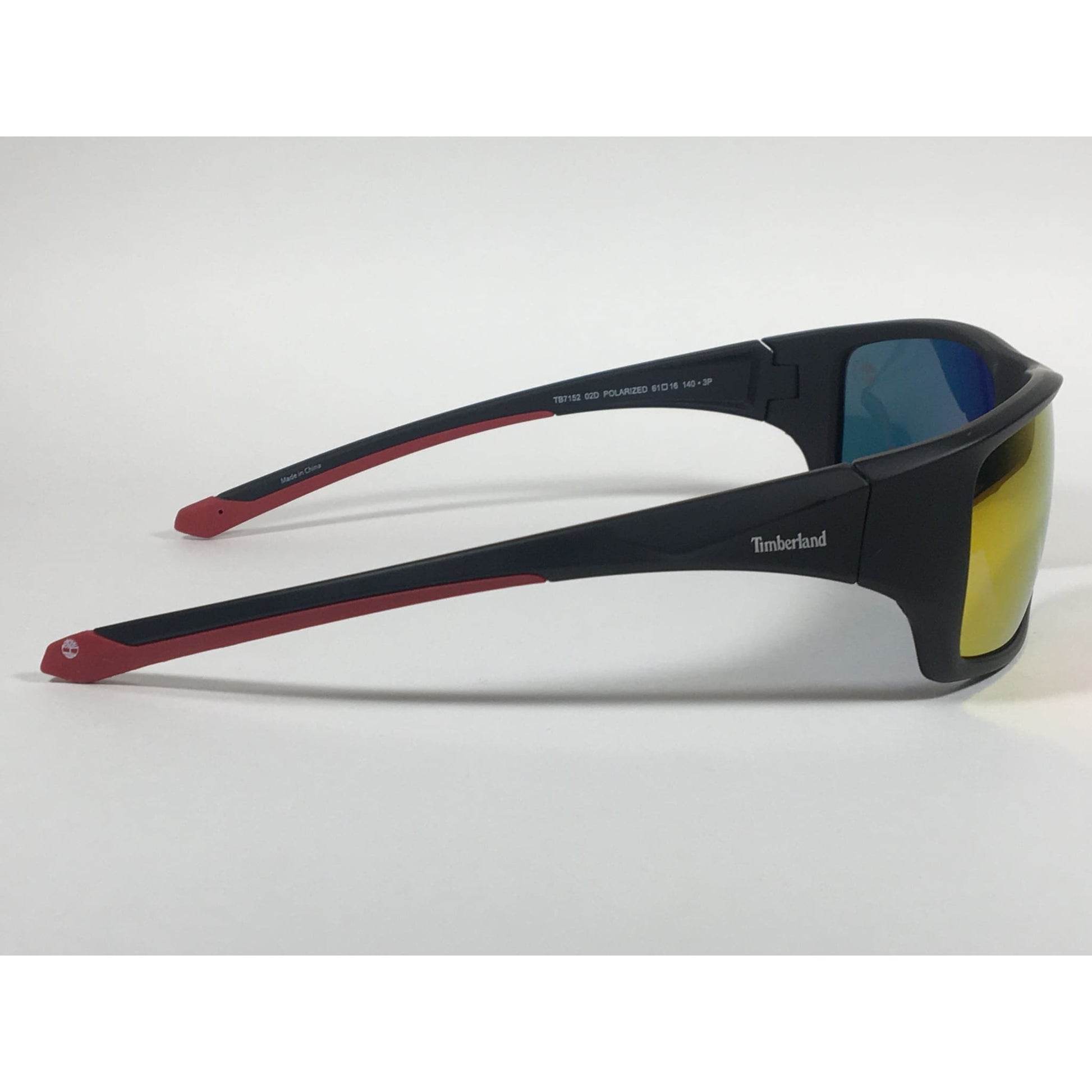 Timberland Polarized Wrap Sunglasses Matte Black Red Orange Mirror Lens TB7152 02D - Sunglasses