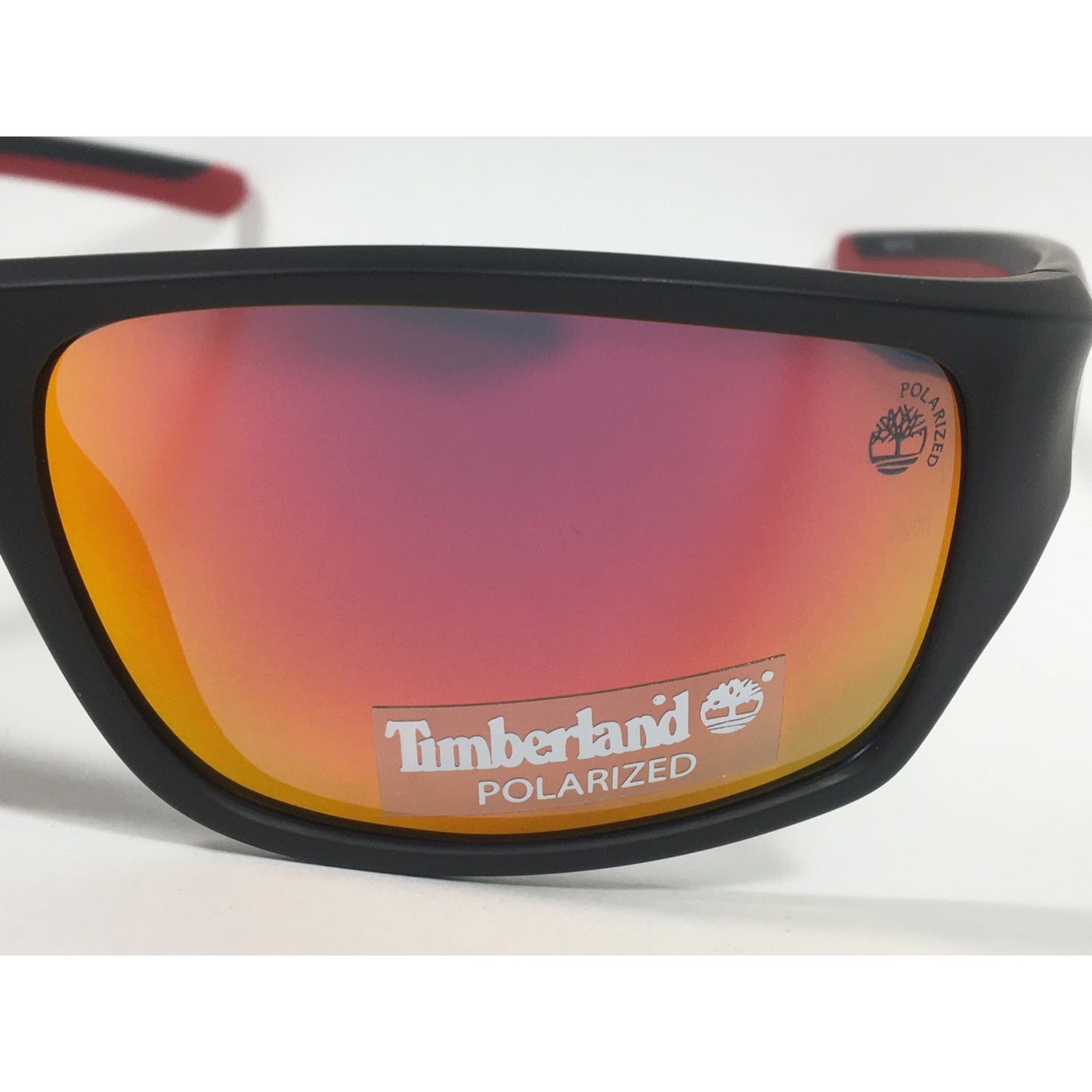 Timberland Polarized Wrap Sunglasses Matte Black Red Orange Mirror Lens TB7152 02D - Sunglasses
