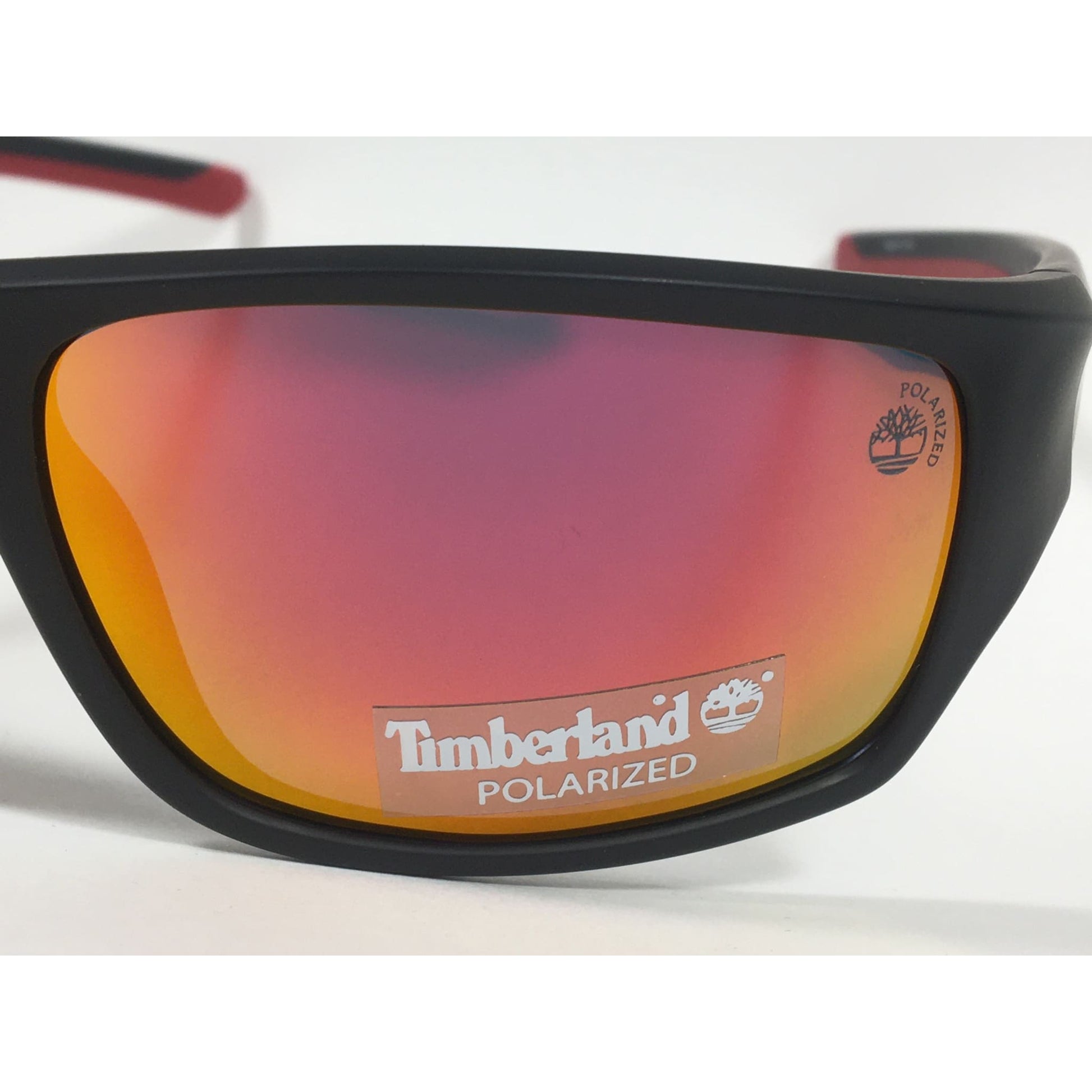 Timberland Polarized Wrap Sunglasses Matte Black Red Orange Mirror Lens TB7152 02D - Sunglasses