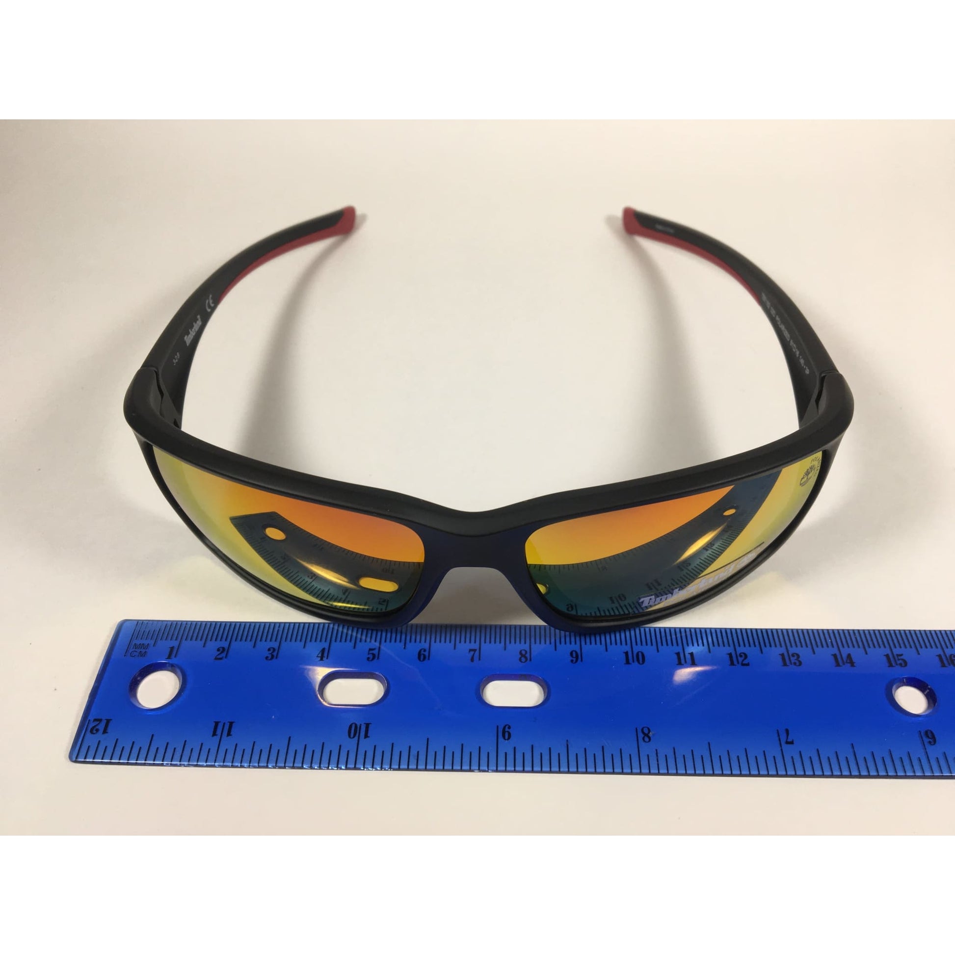 Timberland Polarized Wrap Sunglasses Matte Black Red Orange Mirror Lens TB7152 02D - Sunglasses