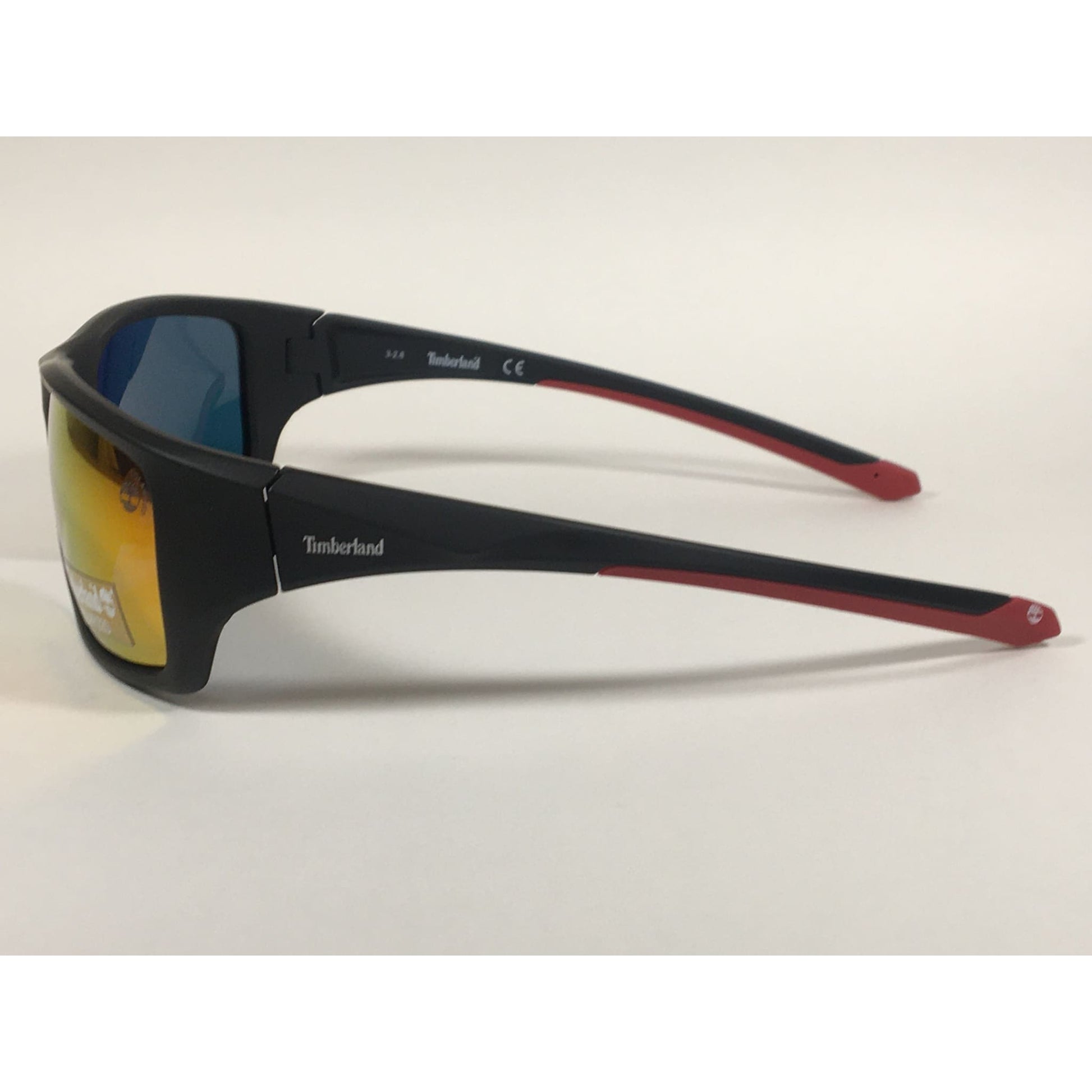 Timberland Polarized Wrap Sunglasses Matte Black Red Orange Mirror Lens TB7152 02D - Sunglasses