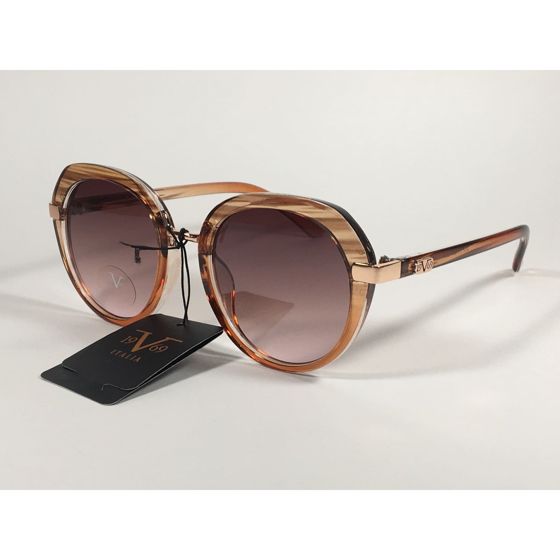 Versace 19V69 Italia CHPTR MATILDA Round Sunglasses Brown Wood Clear Brown Gradient Lens - Sunglasses