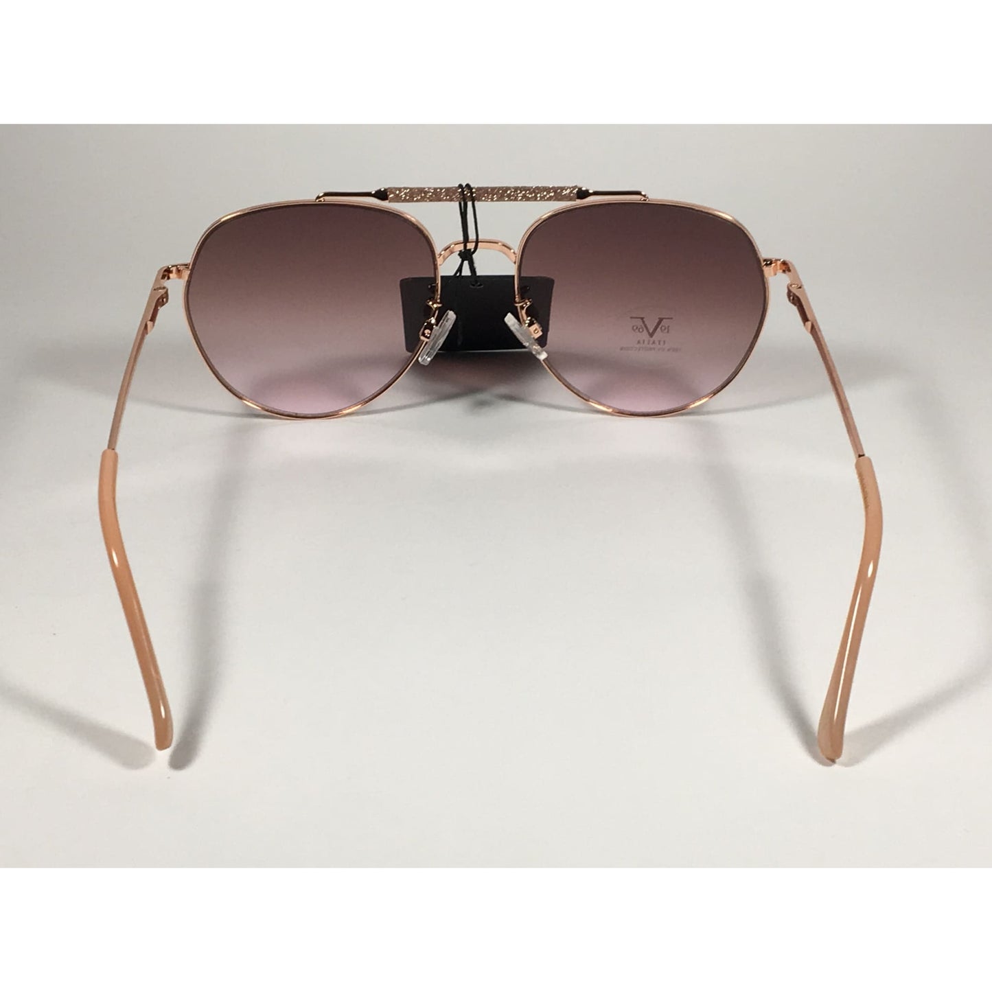 Versace 19V69 Italia Contessa Hexagonal Aviator Pilot Glitter Brow Bar Sunglasses Rose Gold Frame Brown Pink Gradient Lens - Sunglasses