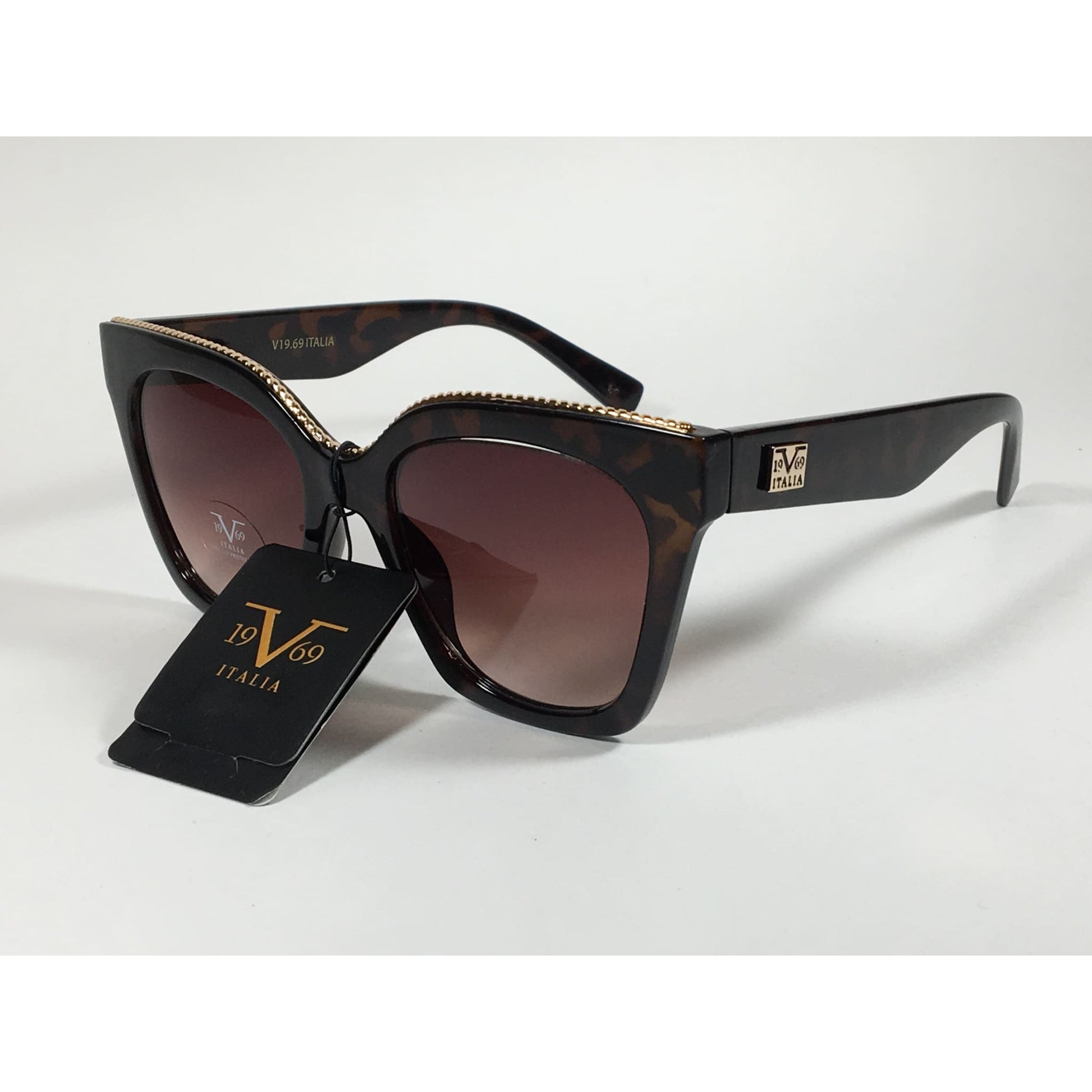 Versace 19V69 Italia Enza Square Sunglasses Brown Tortoise Brown Gradient Lens - Sunglasses