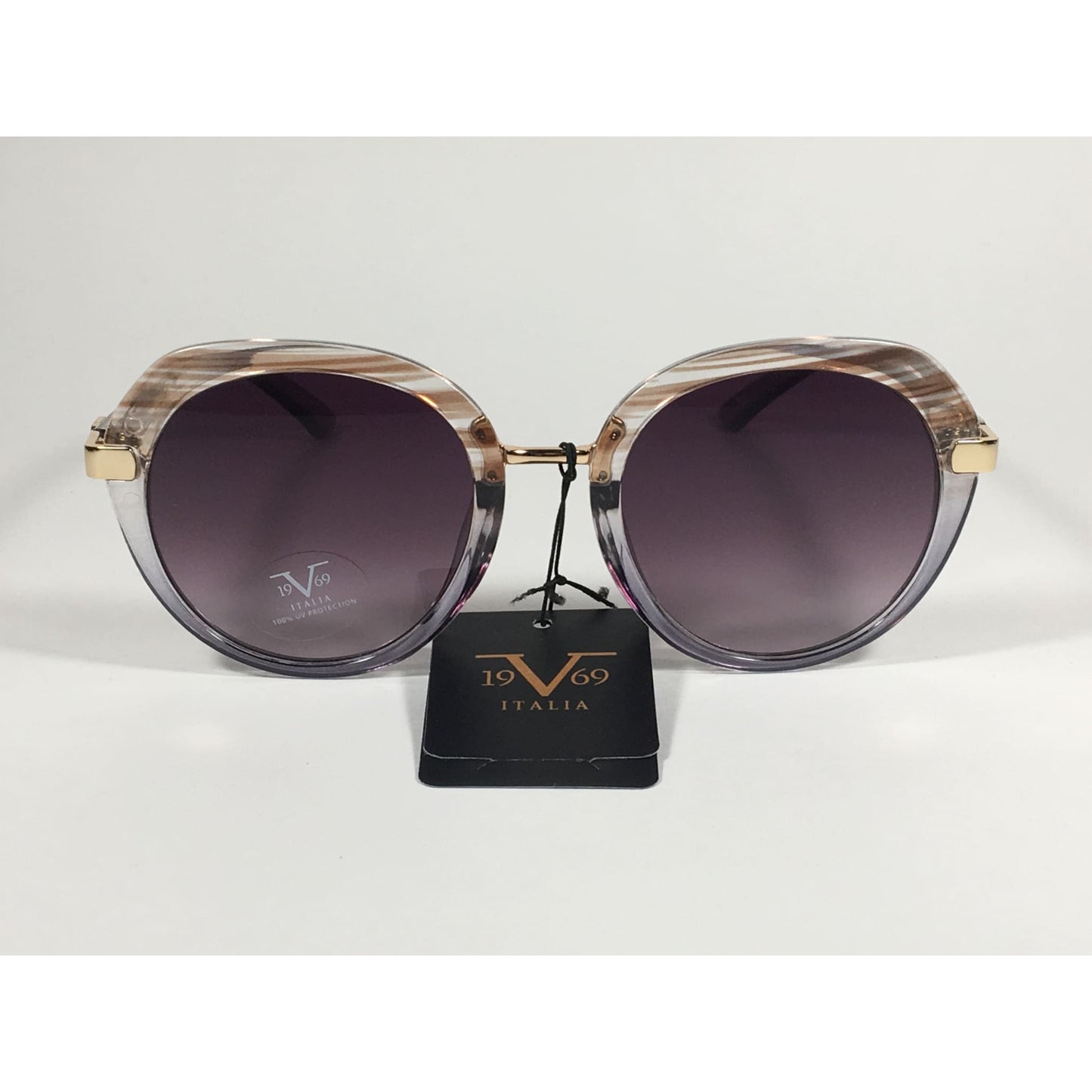 Versace 19V69 Italia Matilda Round Sunglasses Gray Brown Clear Plastic Frame Smoke Gradient Lens - Sunglasses