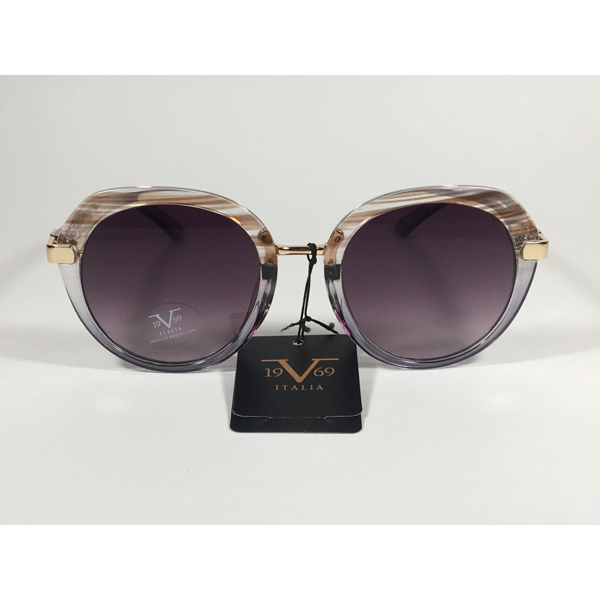 Versace 19V69 Italia Matilda Round Sunglasses Gray Brown Clear Plastic Frame Smoke Gradient Lens - Sunglasses