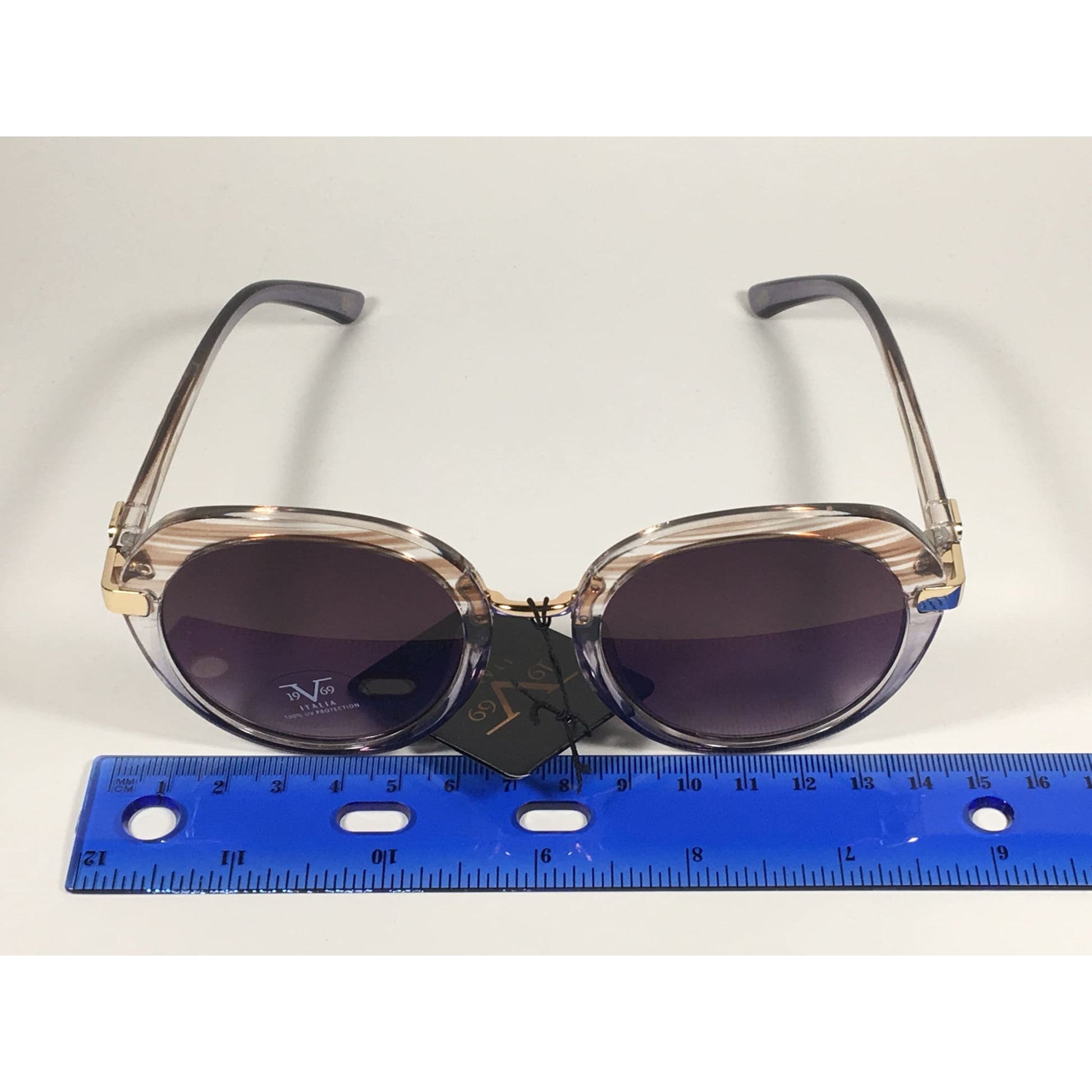 Versace 19V69 Italia Matilda Round Sunglasses Gray Brown Clear Plastic Frame Smoke Gradient Lens - Sunglasses