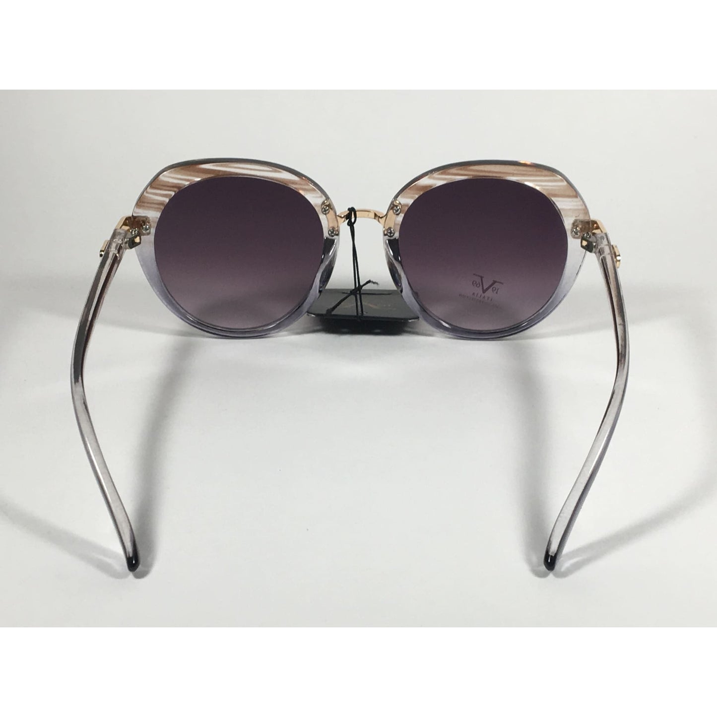 Versace 19V69 Italia Matilda Round Sunglasses Gray Brown Clear Plastic Frame Smoke Gradient Lens - Sunglasses