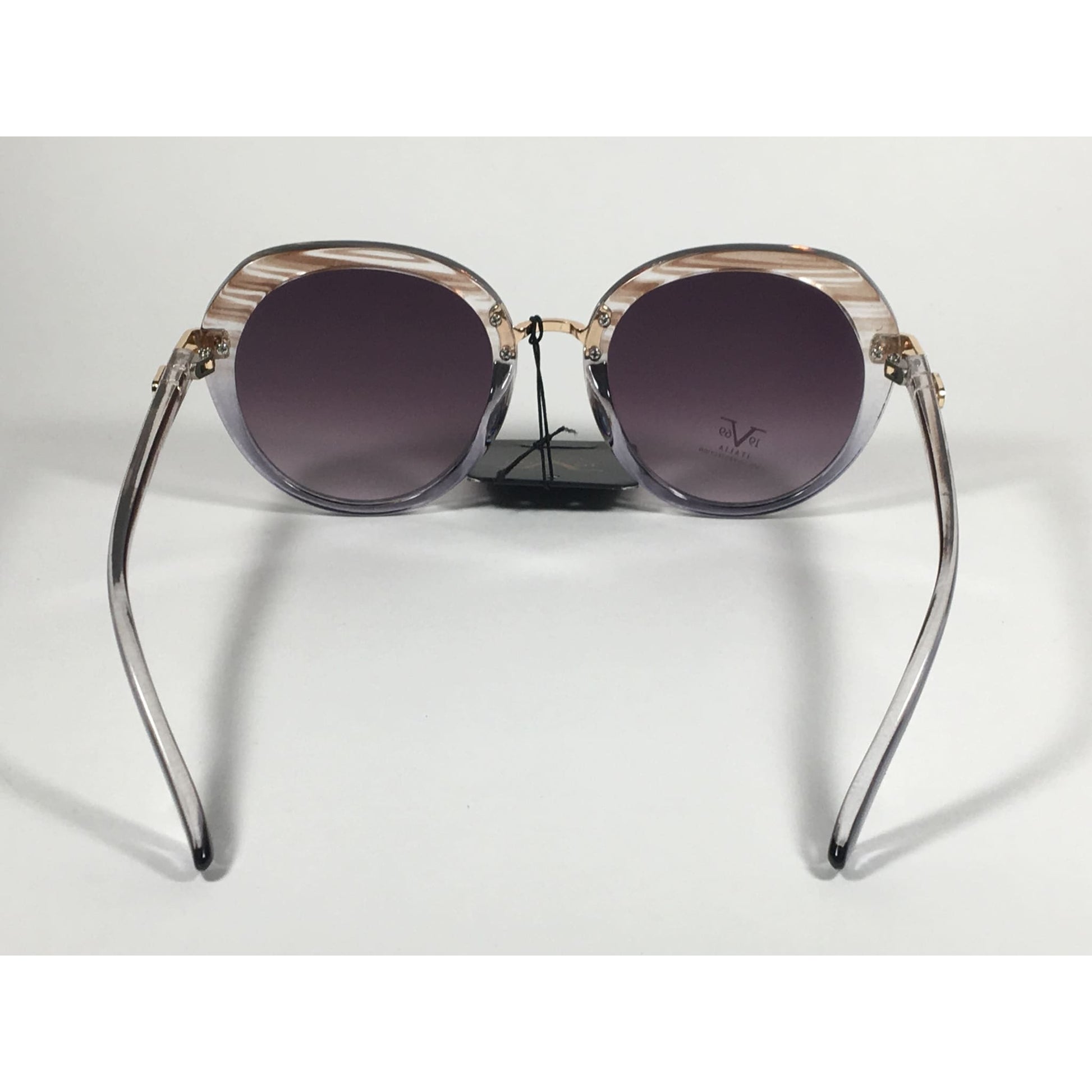 Versace 19V69 Italia Matilda Round Sunglasses Gray Brown Clear Plastic Frame Smoke Gradient Lens - Sunglasses