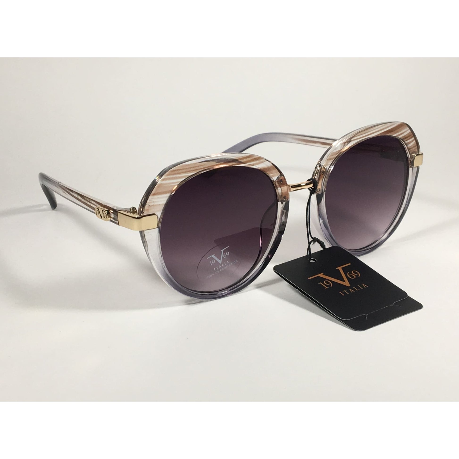 Versace 19V69 Italia Matilda Round Sunglasses Gray Brown Clear Plastic Frame Smoke Gradient Lens - Sunglasses