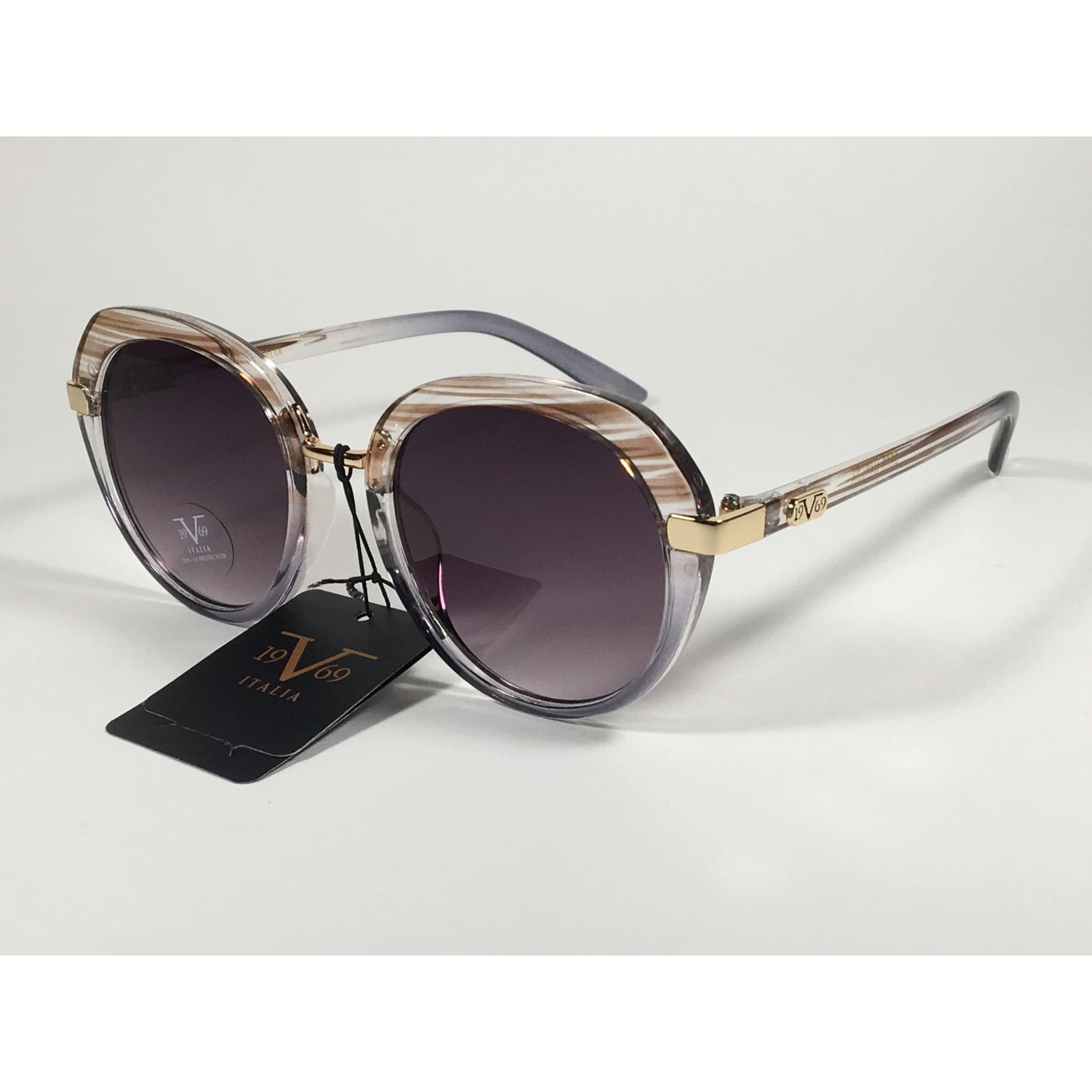 Versace 19V69 Italia Matilda Round Sunglasses Gray Brown Clear Plastic Frame Smoke Gradient Lens - Sunglasses