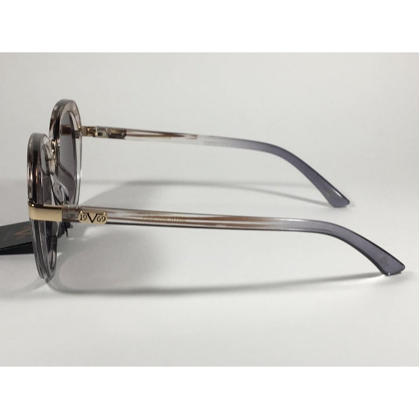 Versace 19V69 Italia Matilda Round Sunglasses Gray Brown Clear Plastic Frame Smoke Gradient Lens - Sunglasses