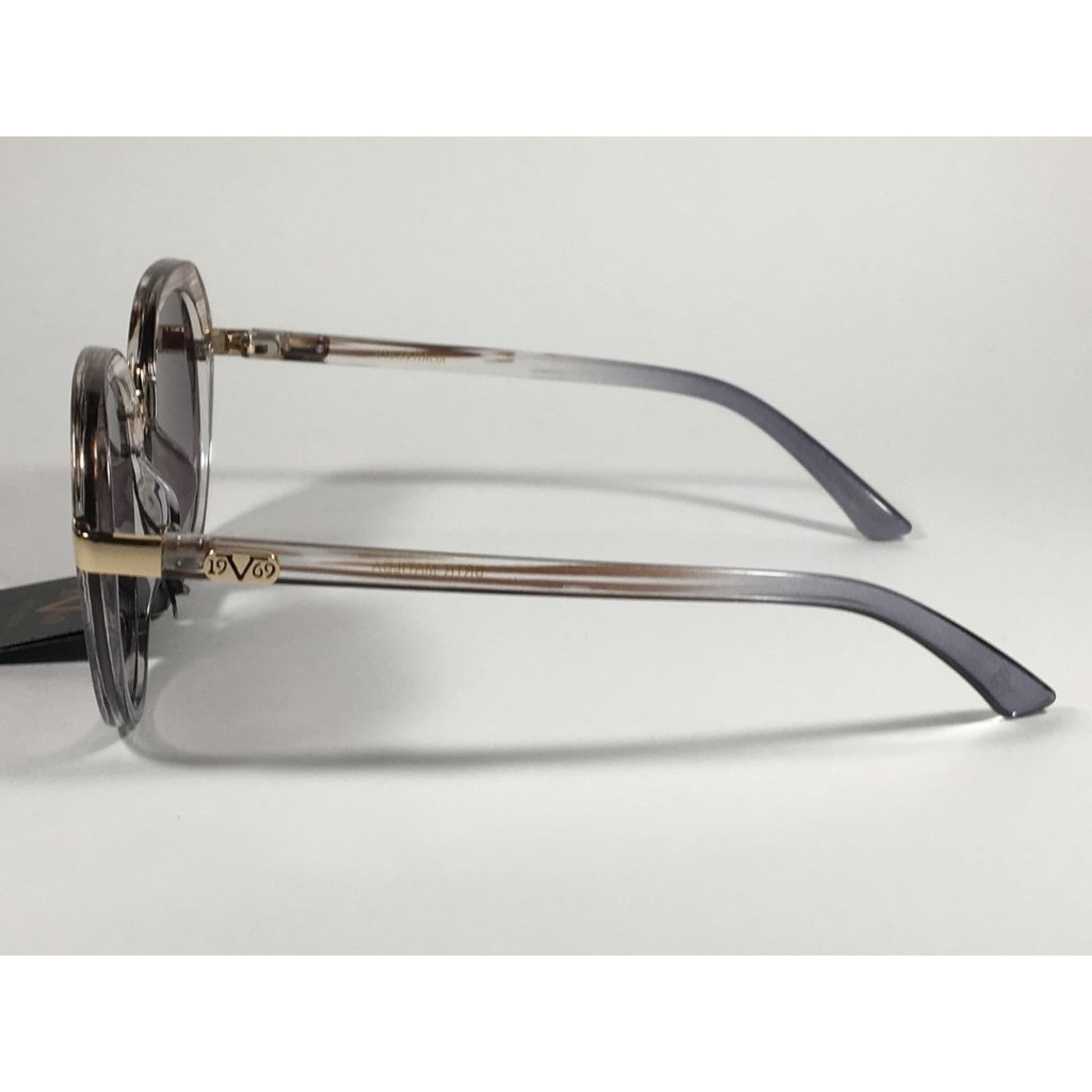 Versace 19V69 Italia Matilda Round Sunglasses Gray Brown Clear Plastic Frame Smoke Gradient Lens - Sunglasses