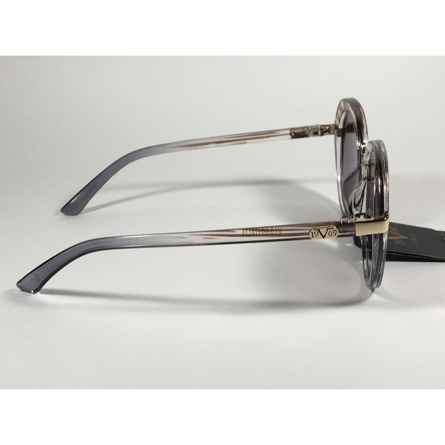 Versace 19V69 Italia Matilda Round Sunglasses Gray Brown Clear Plastic Frame Smoke Gradient Lens - Sunglasses