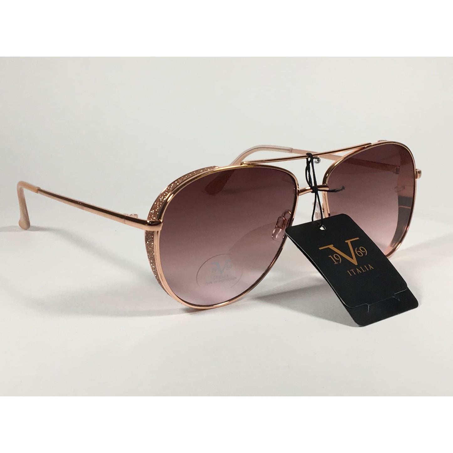 Versace 19V69 Italia Mona Aviator Pilot Sunglasses Rose Gold Metal Brown Rose Gradient Lens - Sunglasses
