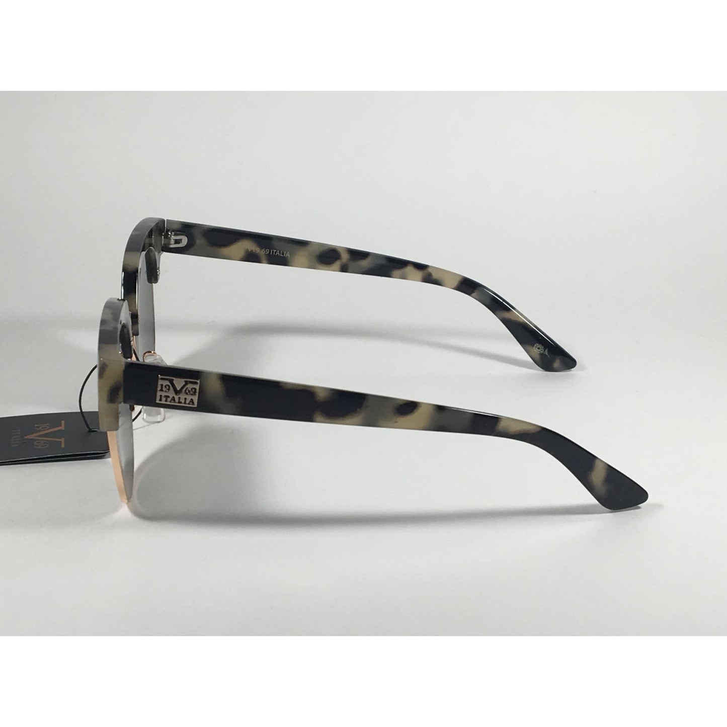 Versace 19V69 Italia Valentina Club Sunglasses Gray Tortoise Gold Horn Rim Green Lens - Sunglasses