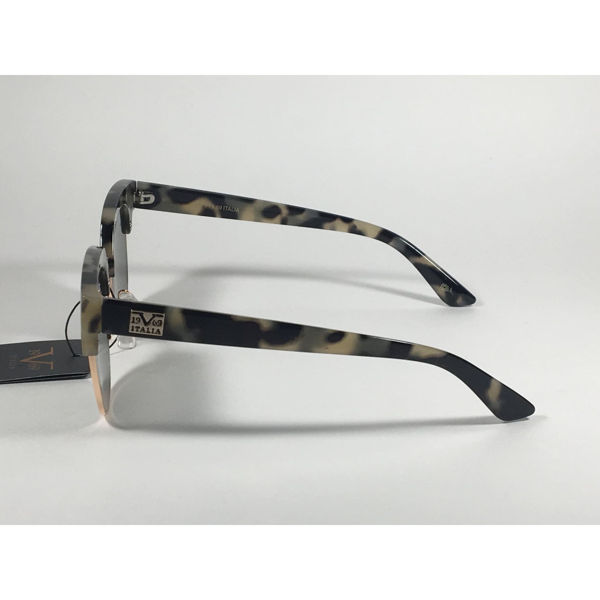 Versace 19V69 Italia Valentina Club Sunglasses Gray Tortoise Gold Horn Rim Green Lens - Sunglasses