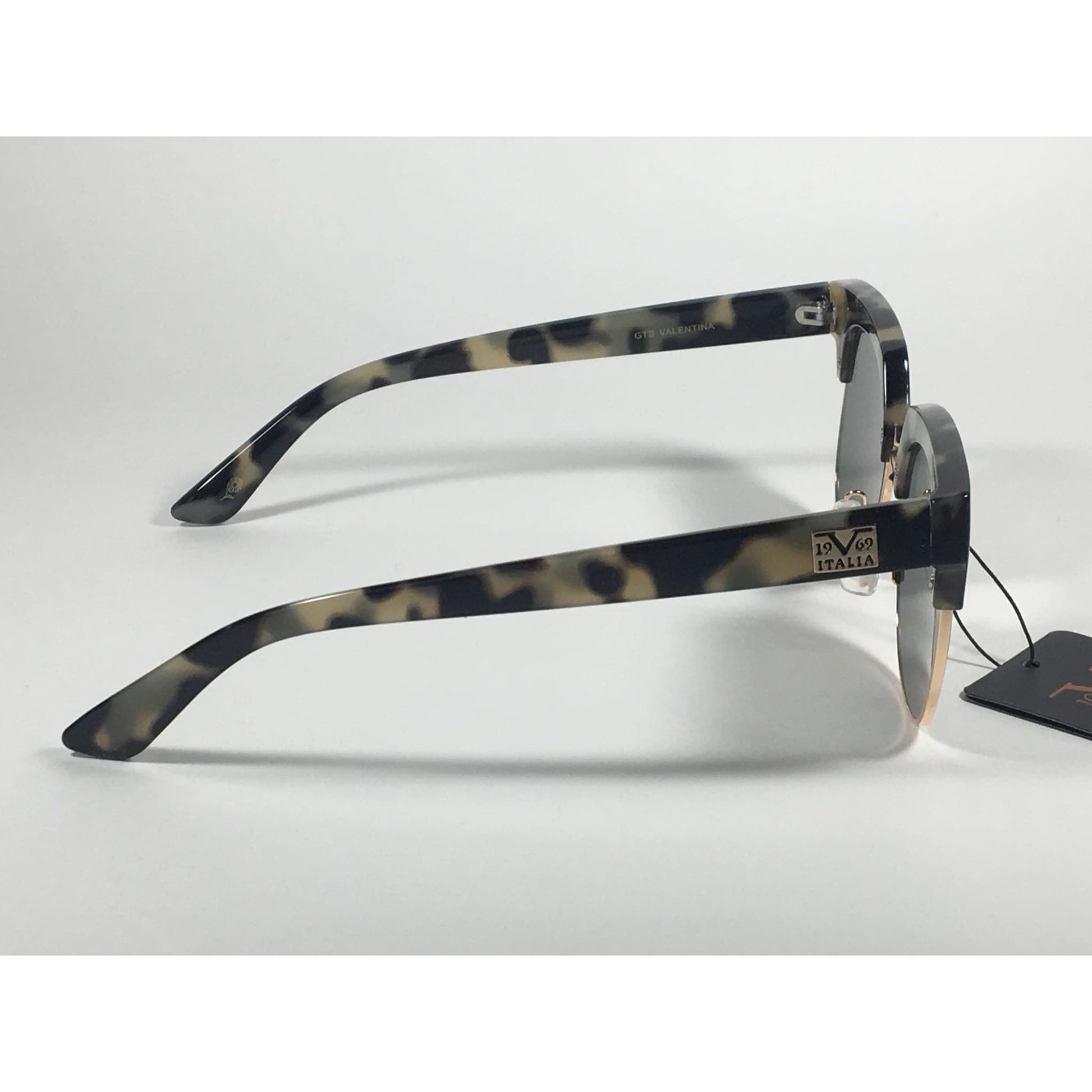 Versace 19V69 Italia Valentina Club Sunglasses Gray Tortoise Gold Horn Rim Green Lens - Sunglasses