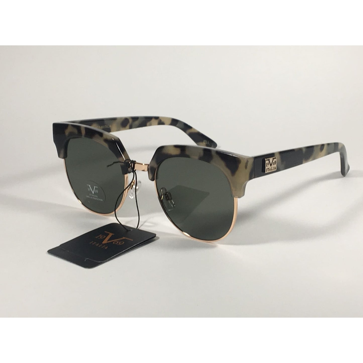 Versace 19V69 Italia Valentina Club Sunglasses Gray Tortoise Gold Horn Rim Green Lens - Sunglasses