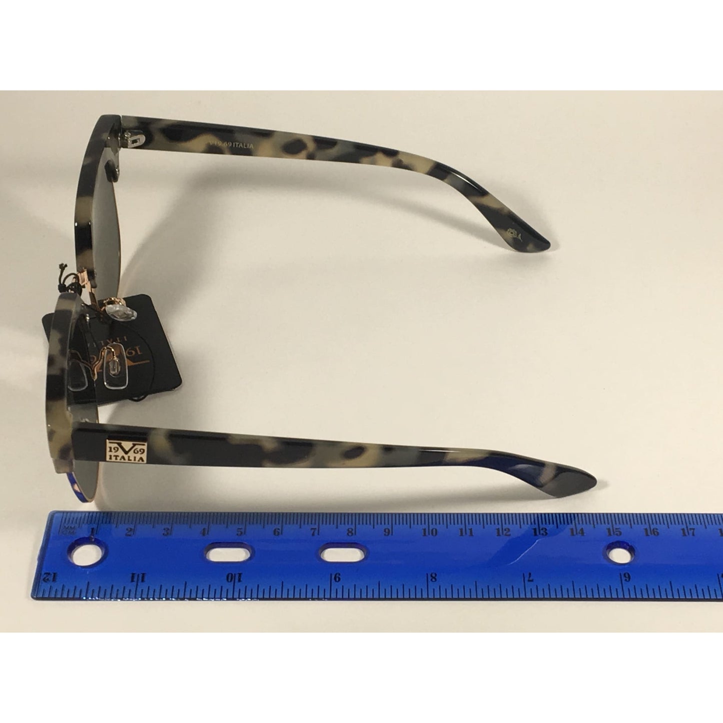 Versace 19V69 Italia Valentina Club Sunglasses Gray Tortoise Gold Horn Rim Green Lens - Sunglasses