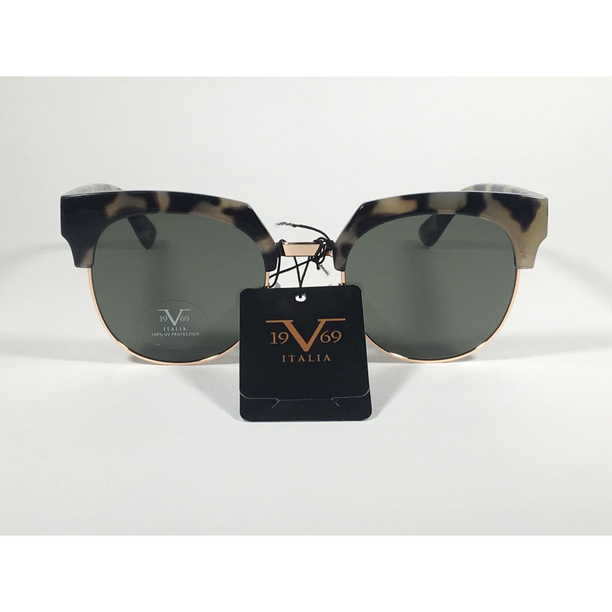 Versace 19V69 Italia Valentina Club Sunglasses Gray Tortoise Gold Horn Rim Green Lens - Sunglasses
