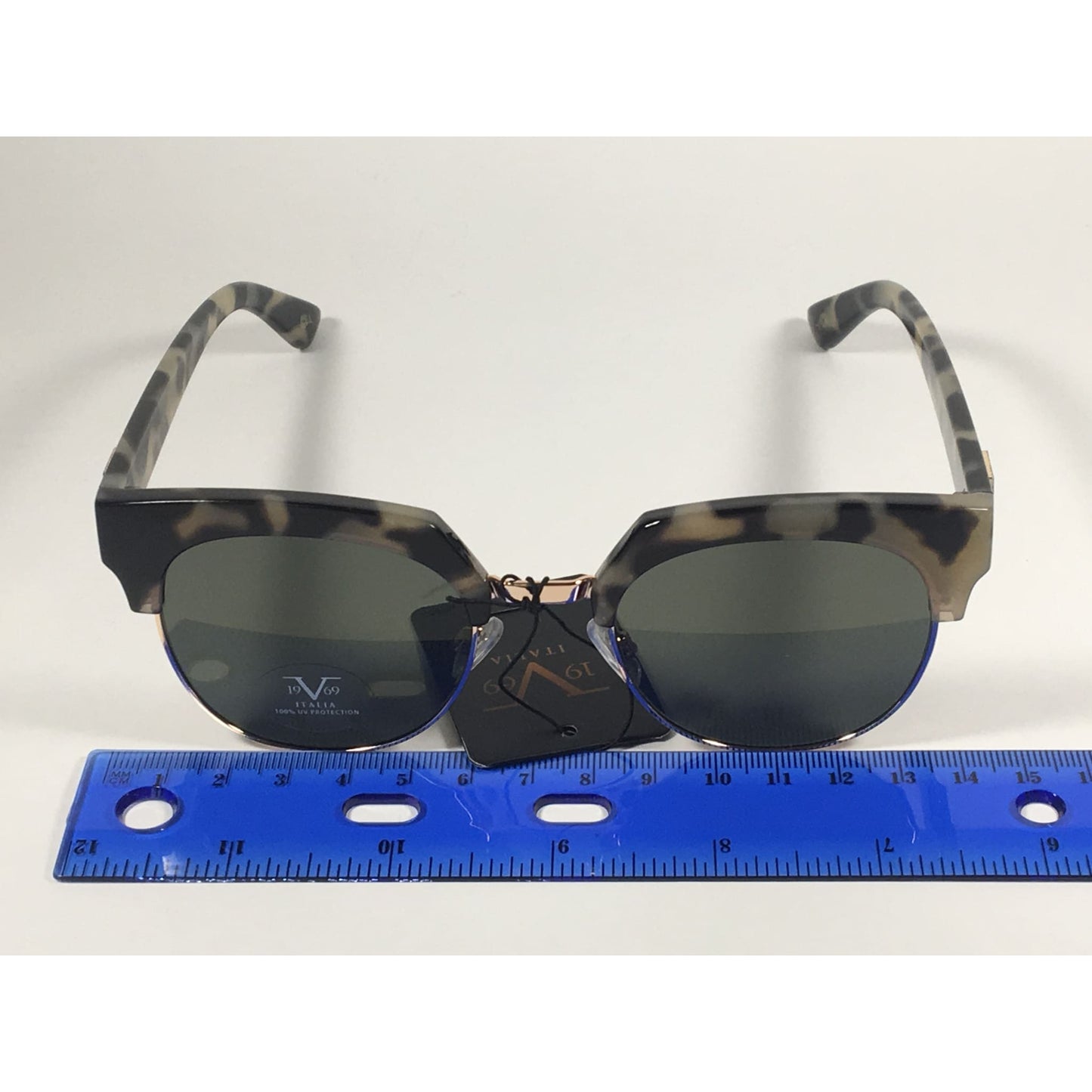 Versace 19V69 Italia Valentina Club Sunglasses Gray Tortoise Gold Horn Rim Green Lens - Sunglasses