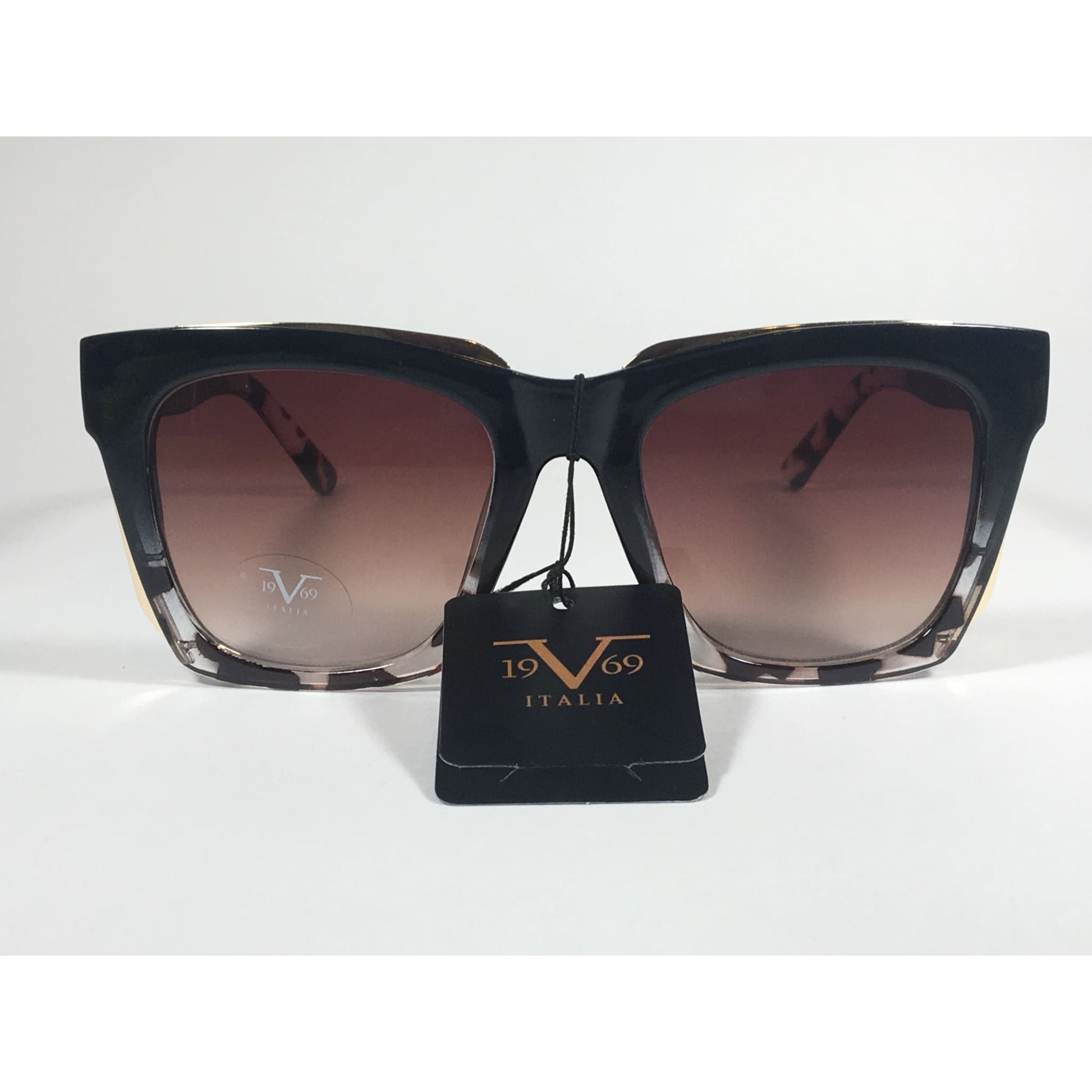 Versace 19V69 Italia Vittoria Large Square Sunglasses Black Tortoise Brown Gradient Lens - Sunglasses