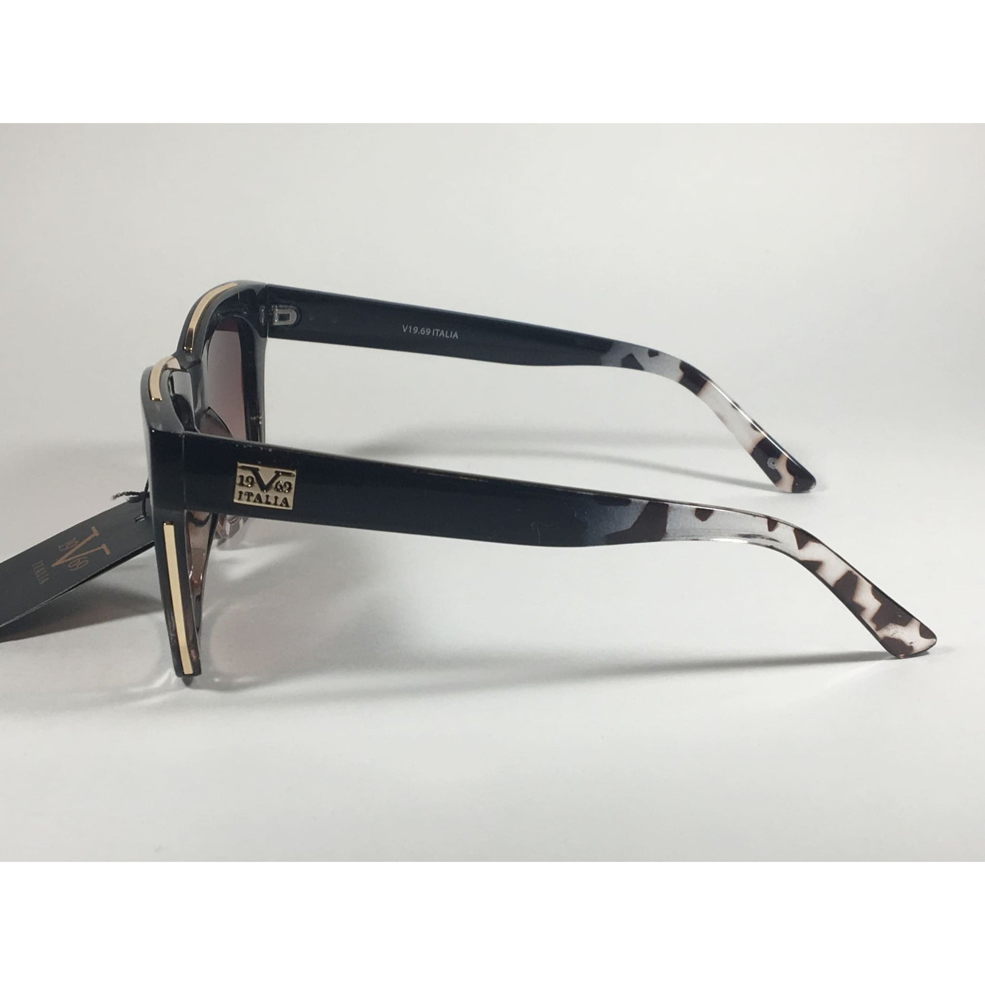 Versace 19V69 Italia Vittoria Large Square Sunglasses Black Tortoise Brown Gradient Lens - Sunglasses