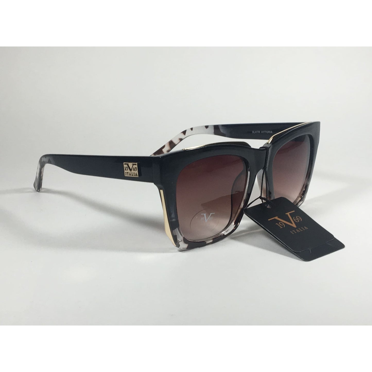 Versace 19V69 Italia Vittoria Large Square Sunglasses Black Tortoise Brown Gradient Lens - Sunglasses